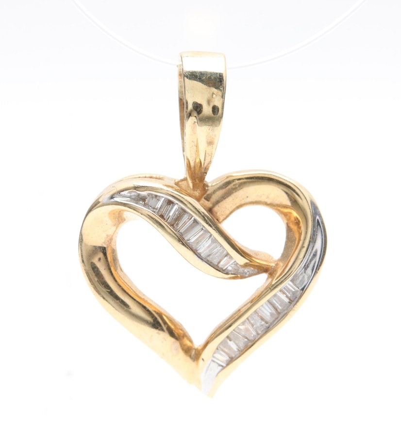 14K Yellow Gold Diamond Heart Pendant