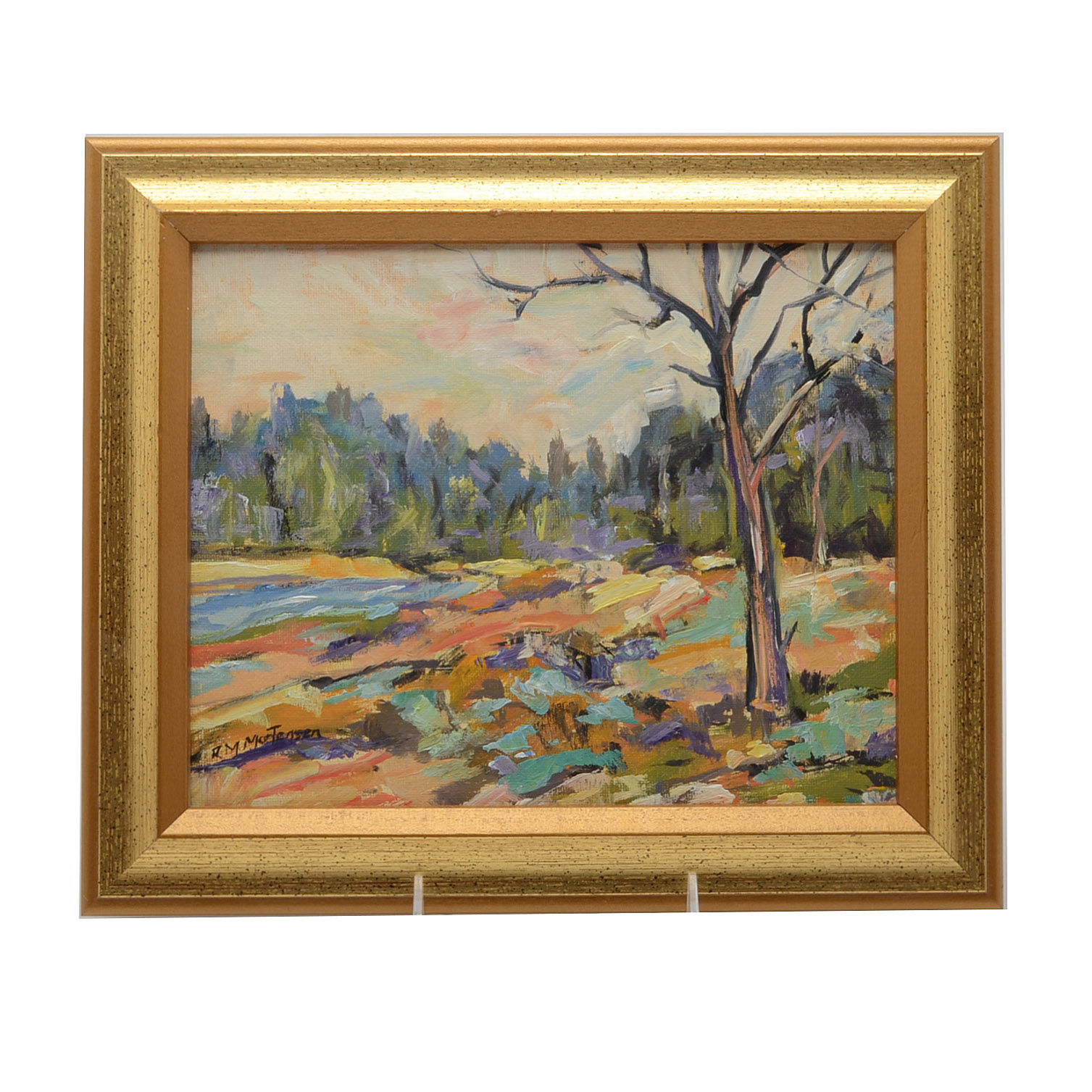 R.M. Mortensen Impressionist Landscape Painting on Board