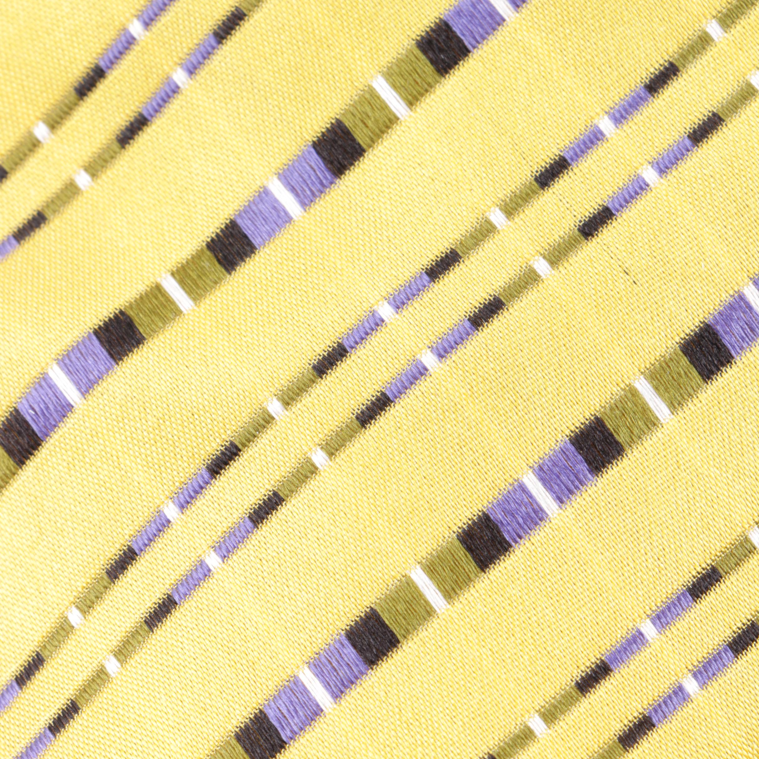 Men's Bally Yellow Silk Necktie with Blue, Green, Black and White Stripes