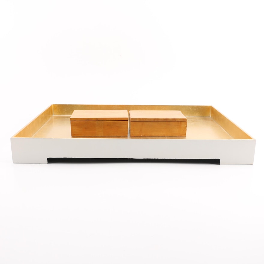 Surya "Kalista" Desk Tray and Wood Lidded Boxes