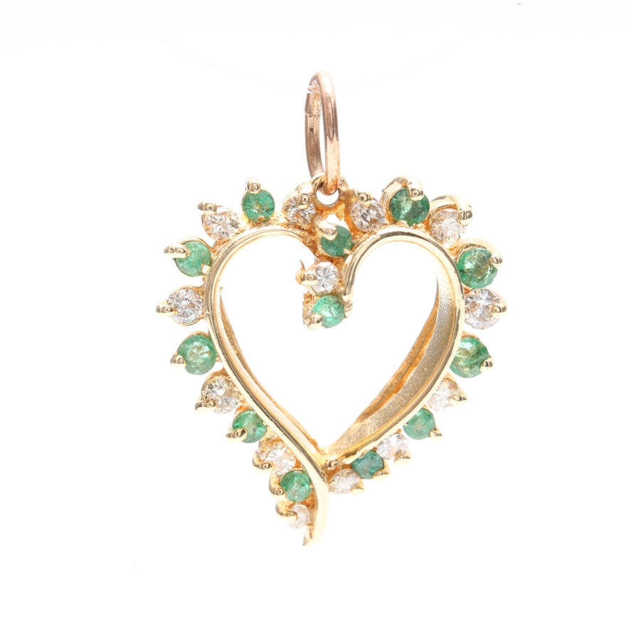 14K Yellow Gold Diamond and Emerald Pendant