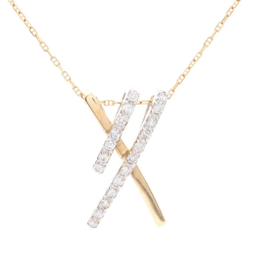 14K and 18K Yellow Gold Diamond Pendant Necklace