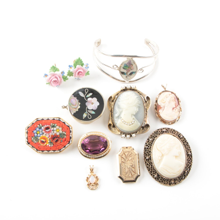 Costume Jewelry Including Brooches, Lockets and More