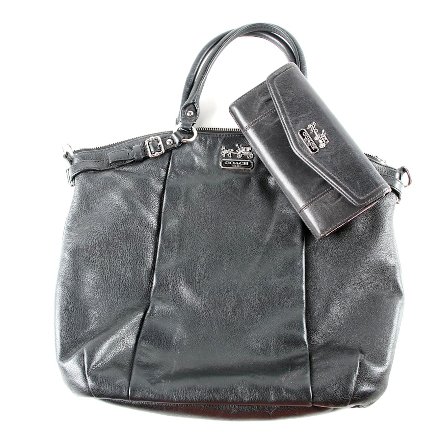 Coach Madison Black Leather Lindsey Satchel and Wallet