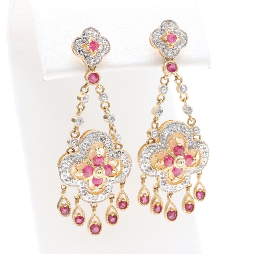 Alwand Vahan 14K Yellow Gold Gemstone and Diamond Floral Dangle Earrings
