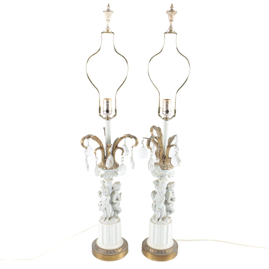 Pair of Ceramic Cherub Themed Table Lamps