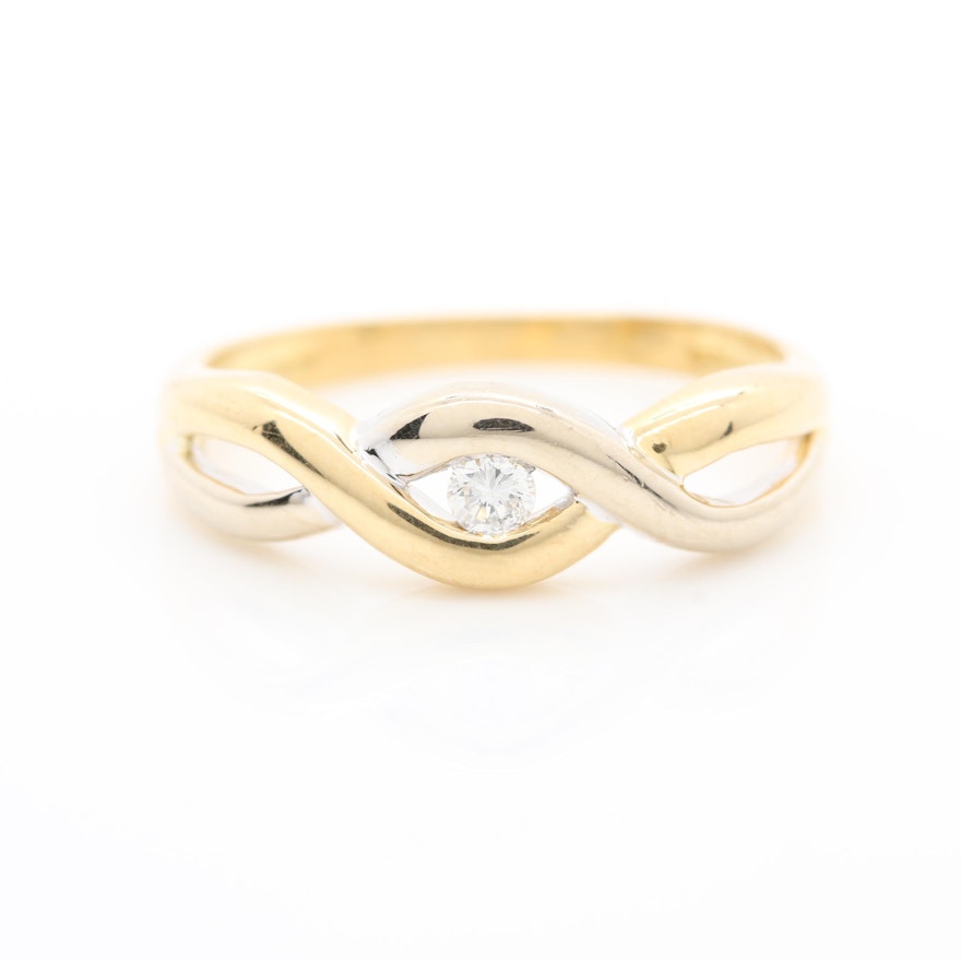 18K Yellow Gold Diamond Twisted Ring with White Gold Accents