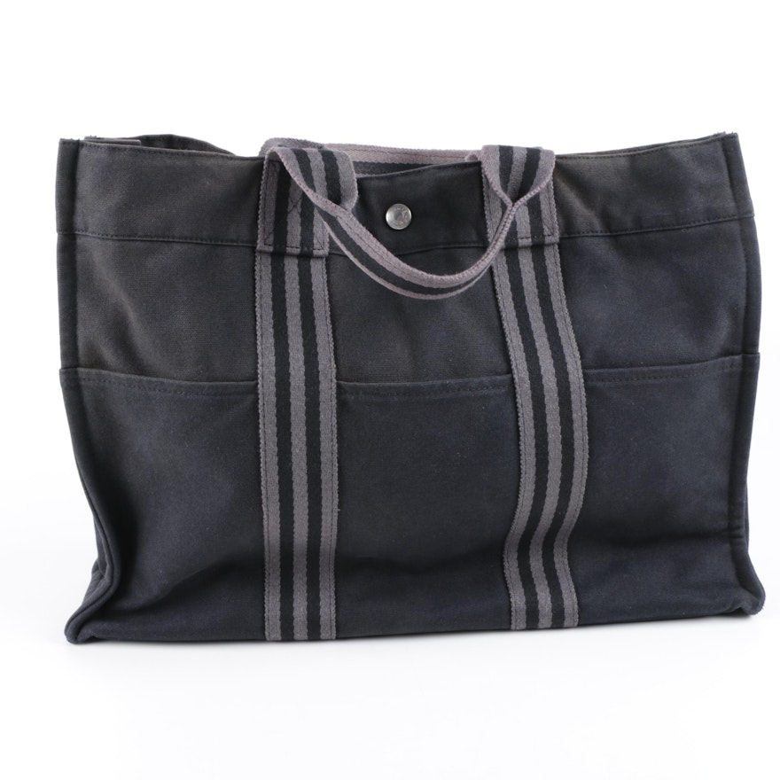 Hermès Black Canvas Tote Bag