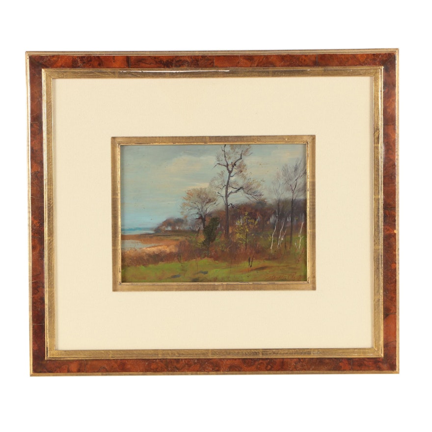 Walter Clark Mid Century Oil Painting of Autumn Landscape