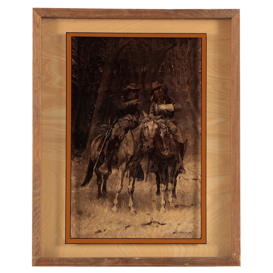 Lucid Lines 1974 Reproduction Print on Glass After Frederic Remington