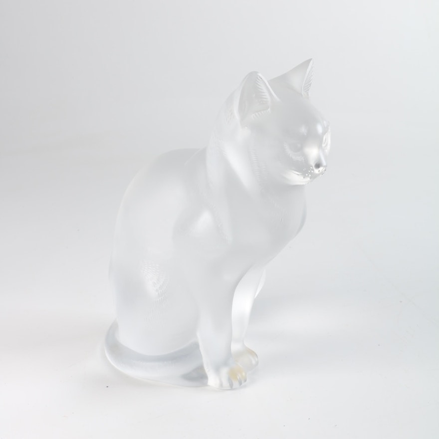 Lalique Sitting Cat Frosted Crystal Sculpture