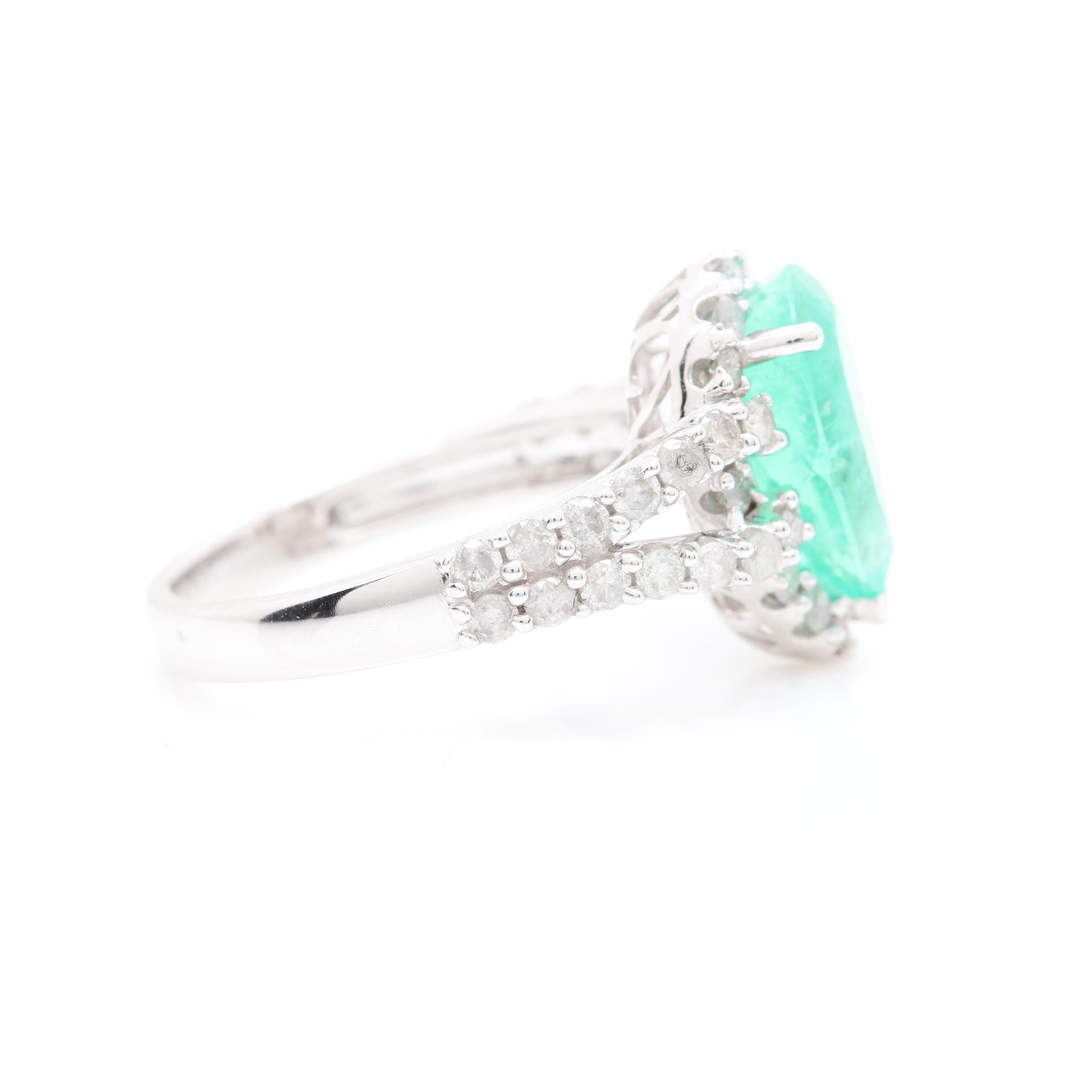 14K White Gold 2.48 CT Emerald and 0.93 CTW Diamond Ring