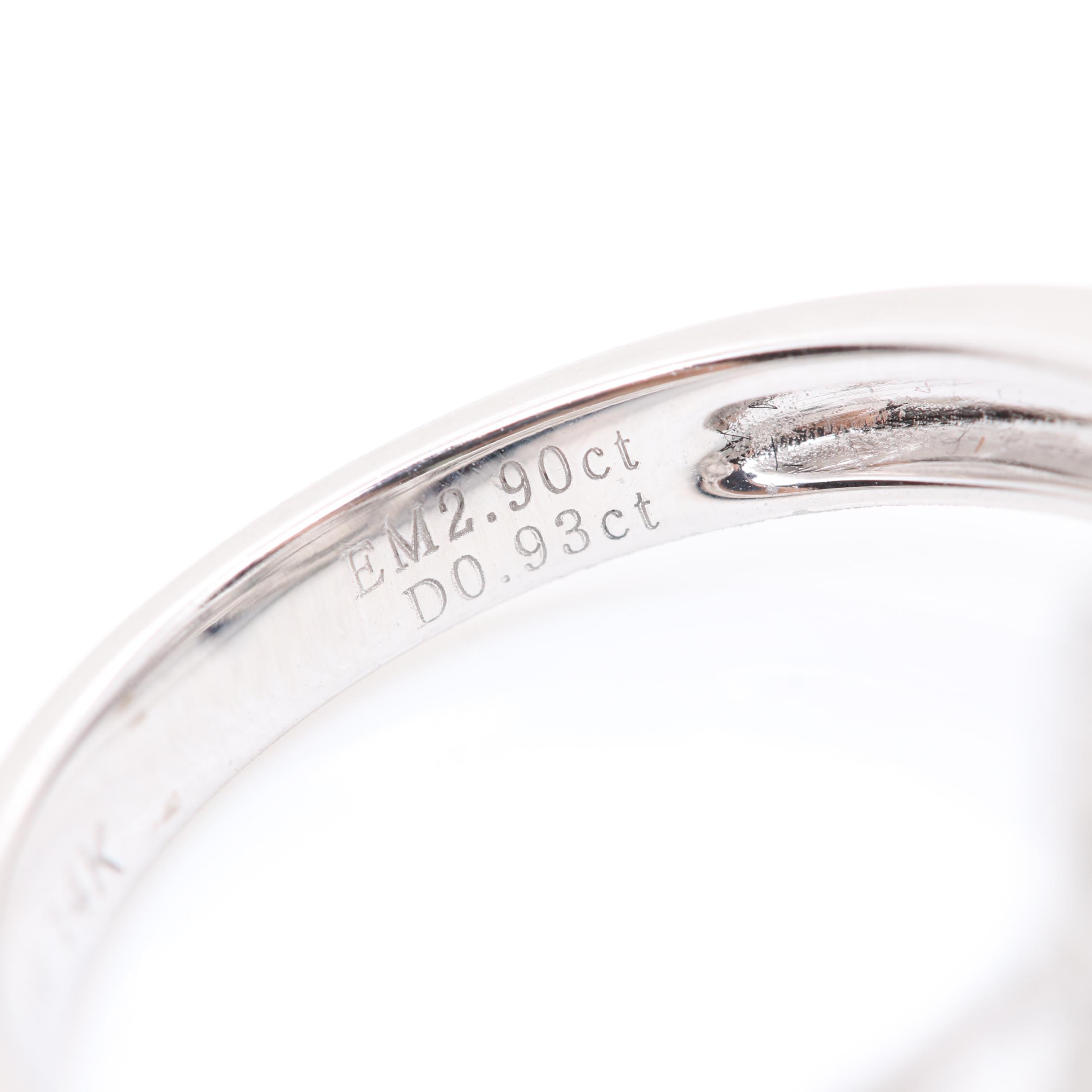 14K White Gold 2.48 CT Emerald and 0.93 CTW Diamond Ring