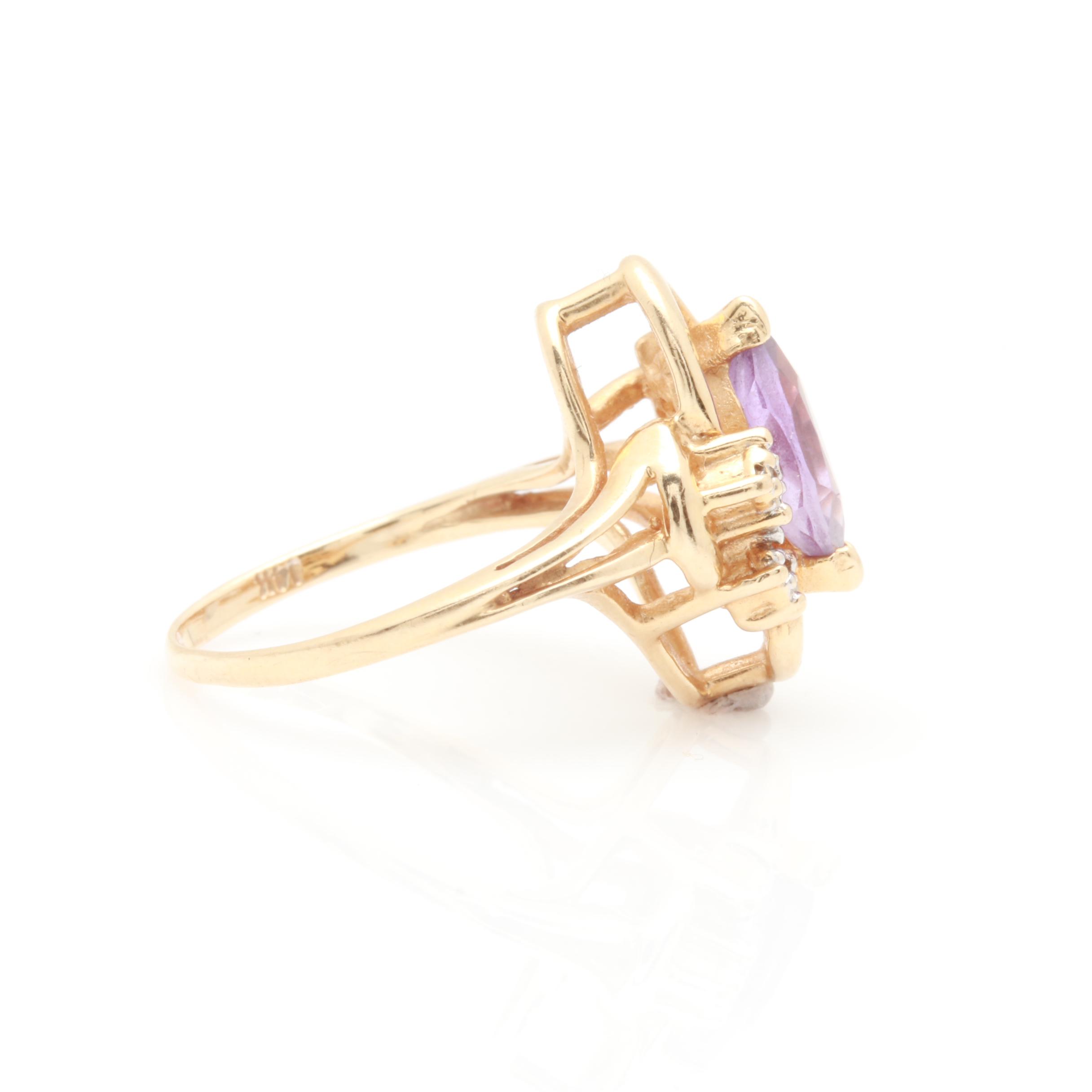 14K Yellow Gold Amethyst and Diamond Ring
