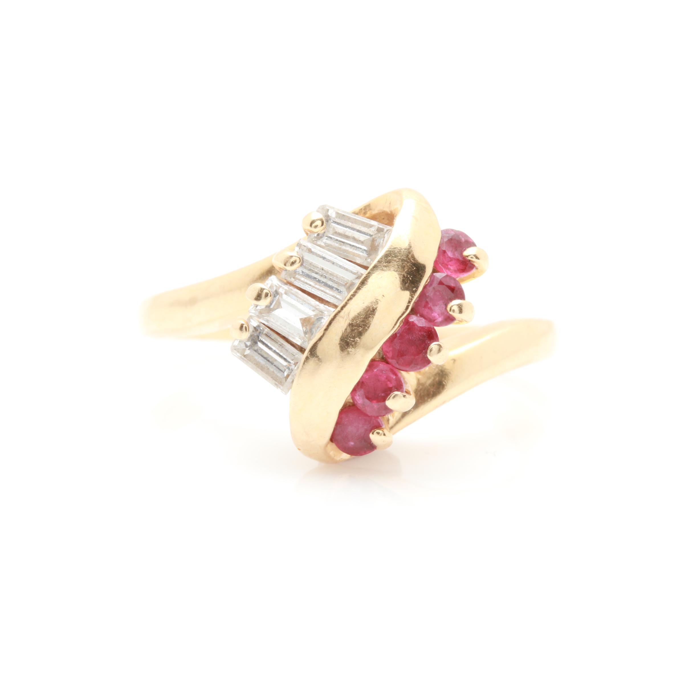 14K Yellow Gold Ruby and Diamond Ring