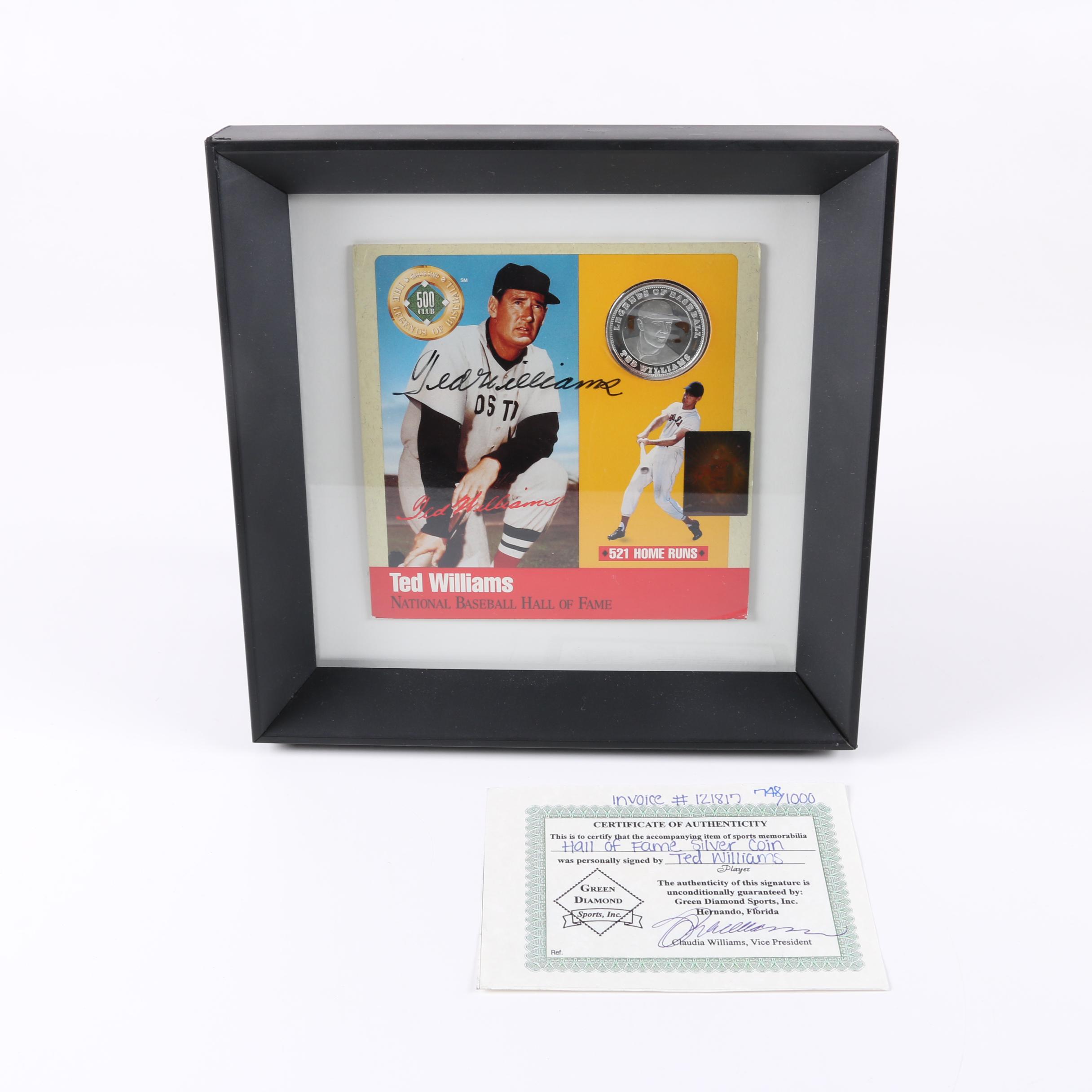 Ted Williams Autographed 500 Club Silver Coin Display