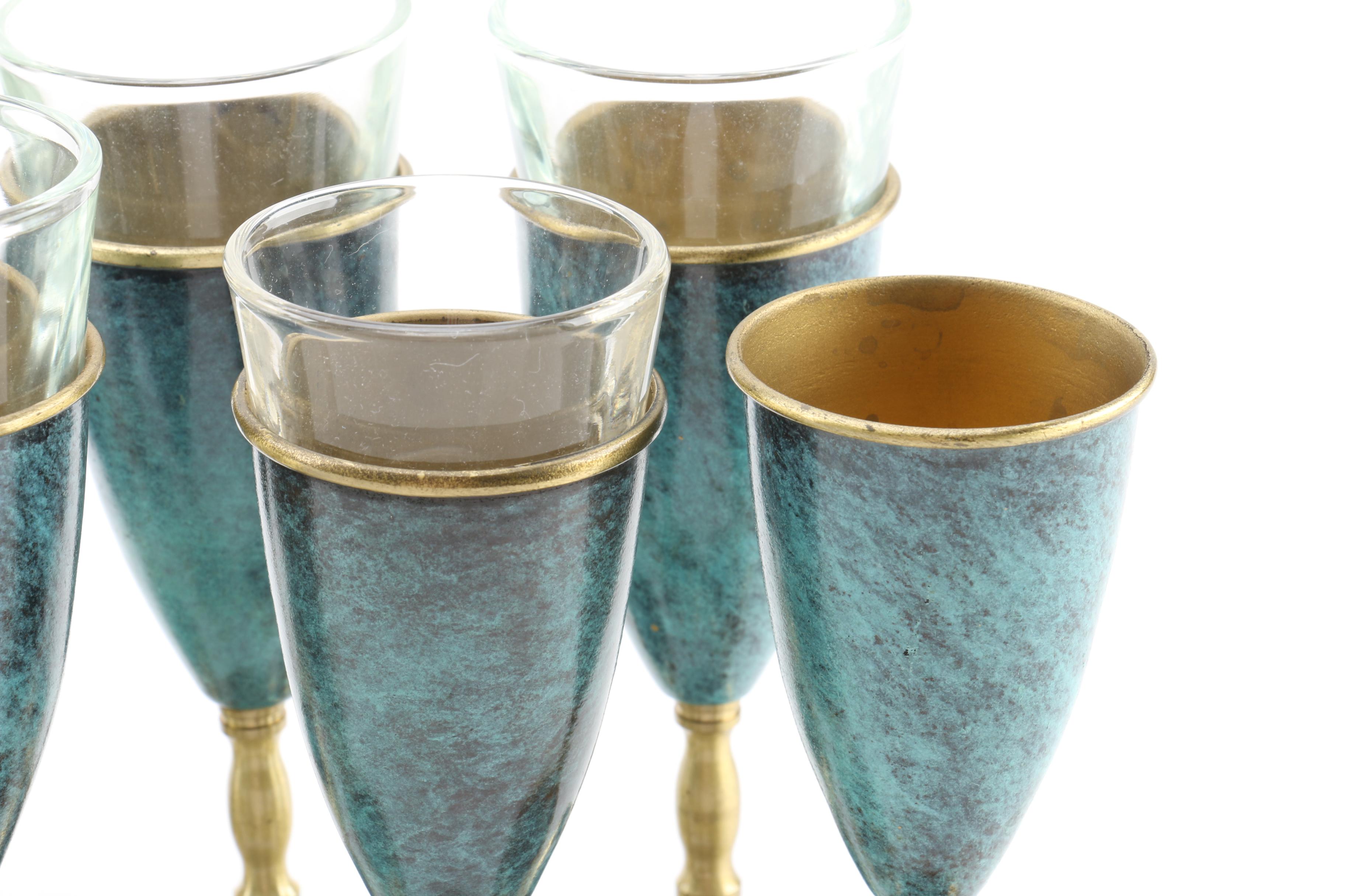 Vintage Verdis Gris Enamel Stemware and Tray