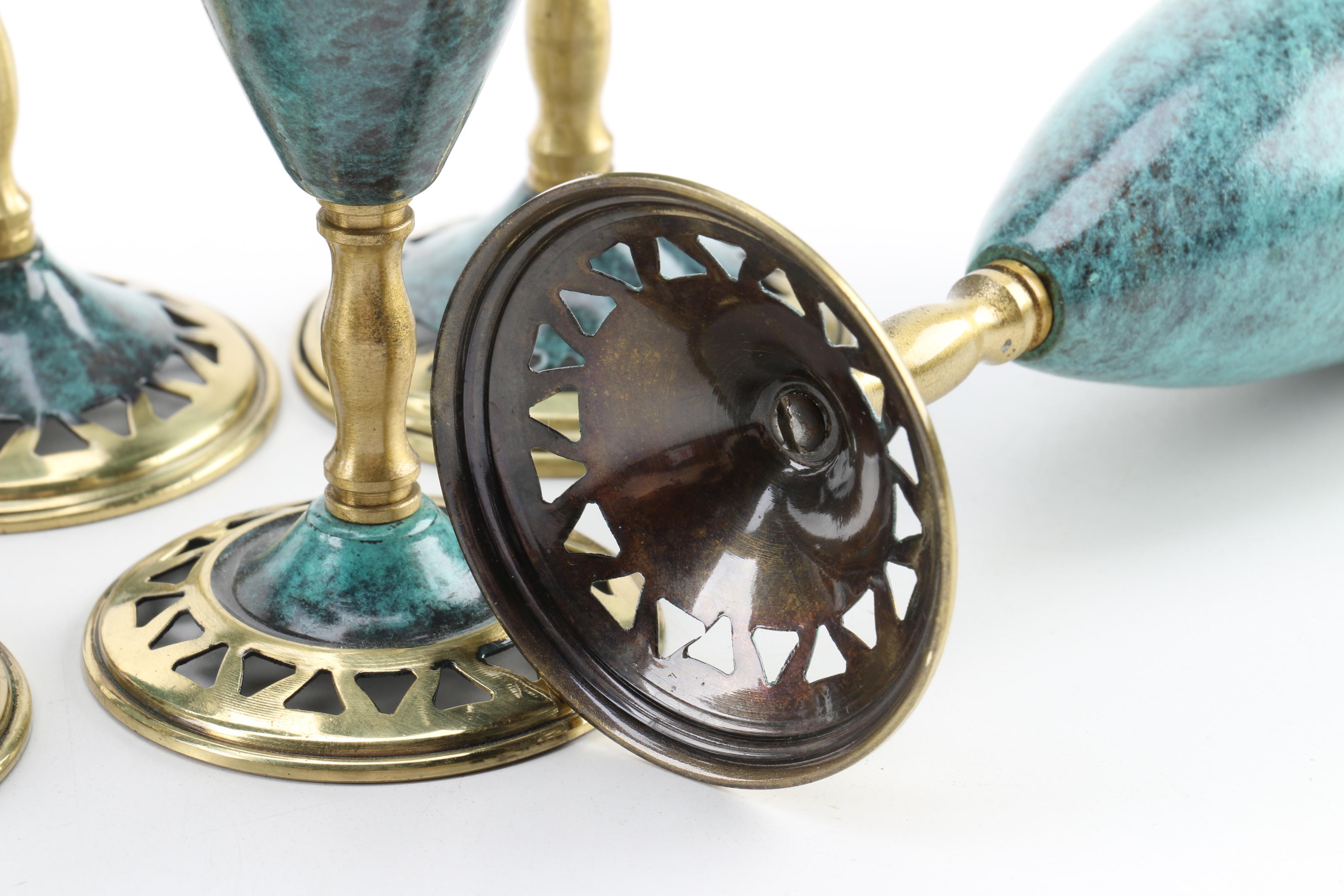 Vintage Verdis Gris Enamel Stemware and Tray