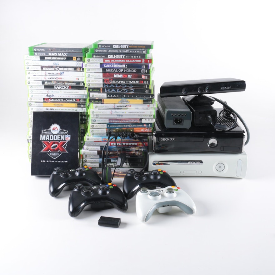 Xbox 360 Slim and Original Consoles with Games and Accessories