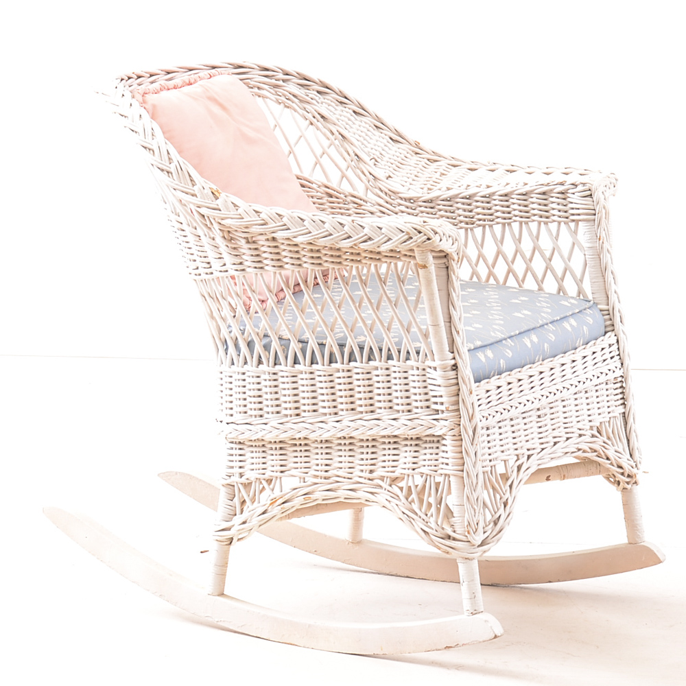 White Wicker Rocking Chair and Armchair