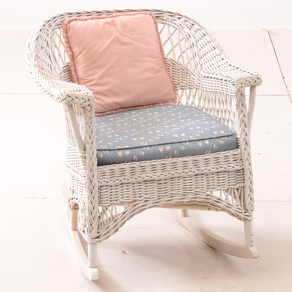 White Wicker Rocking Chair and Armchair