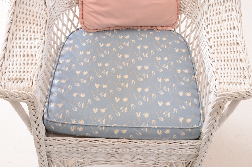 White Wicker Rocking Chair and Armchair