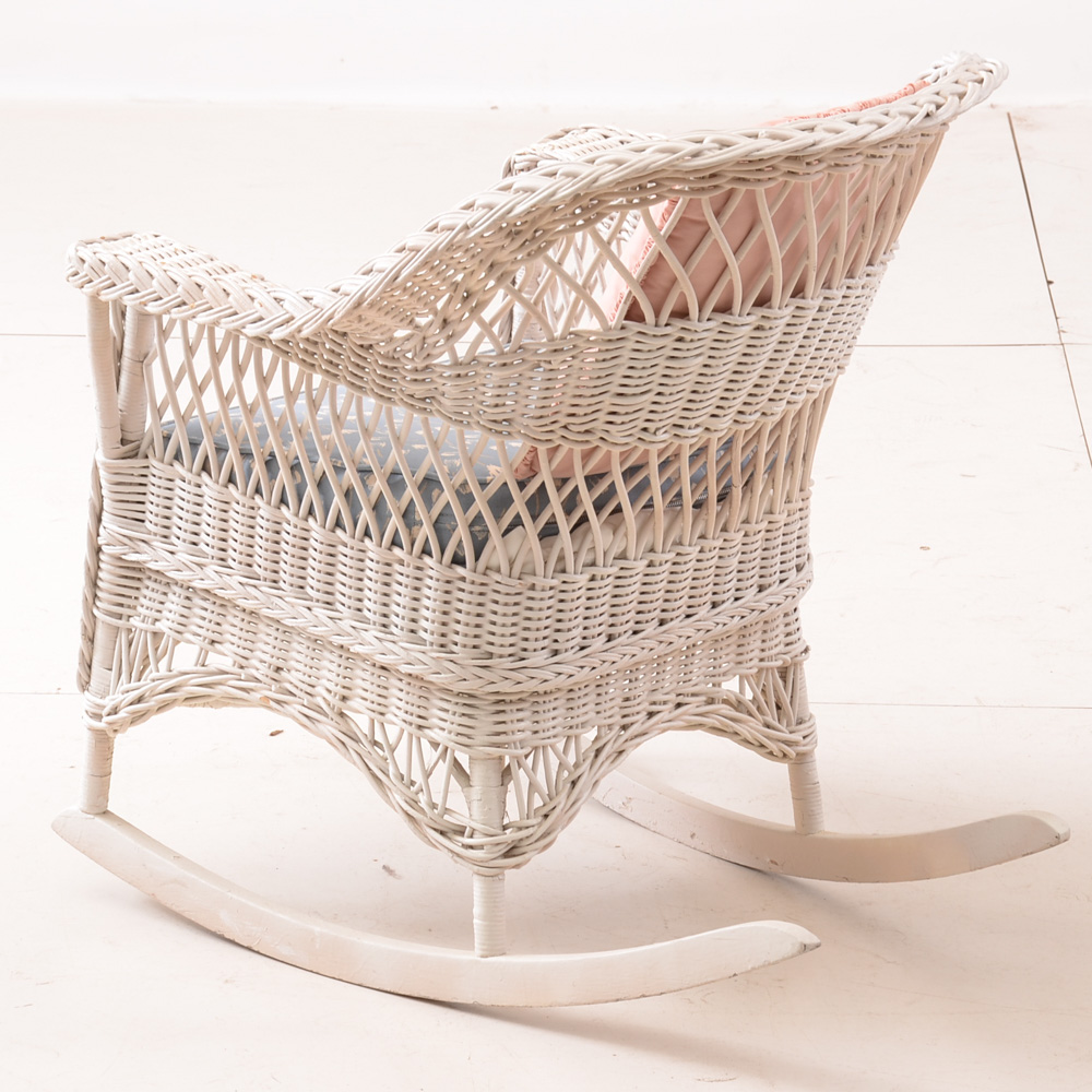 White Wicker Rocking Chair and Armchair