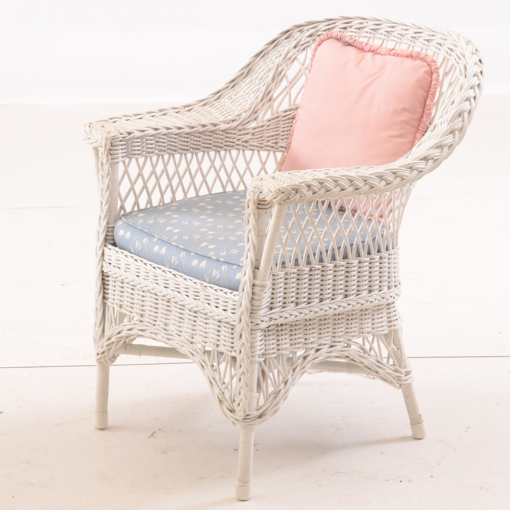 White Wicker Rocking Chair and Armchair