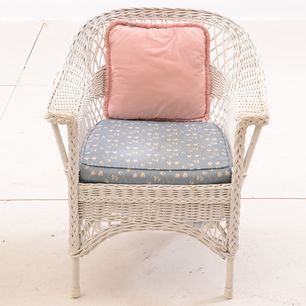 White Wicker Rocking Chair and Armchair