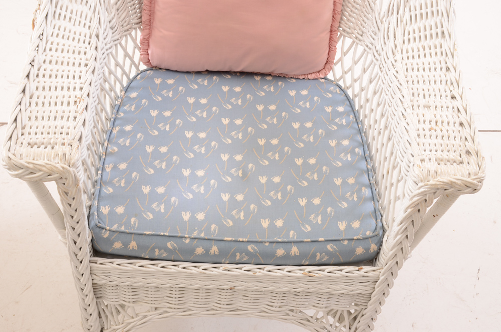 White Wicker Rocking Chair and Armchair