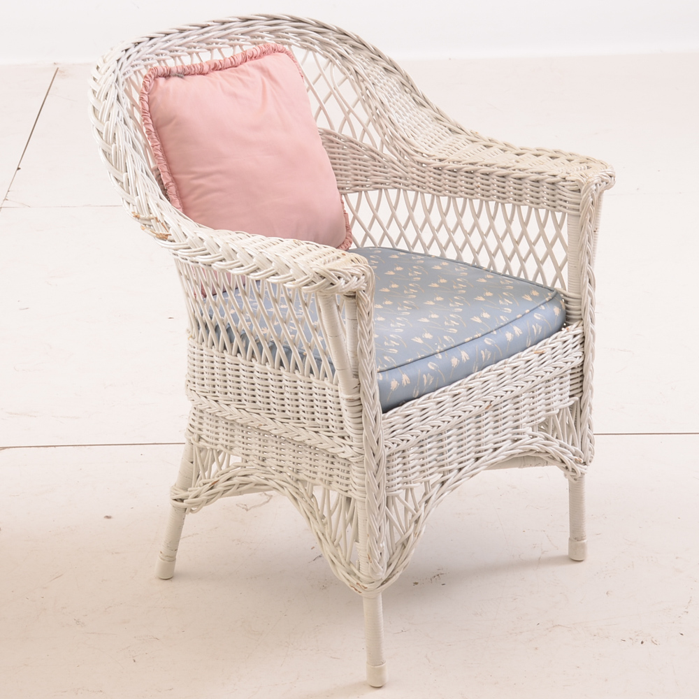 White Wicker Rocking Chair and Armchair