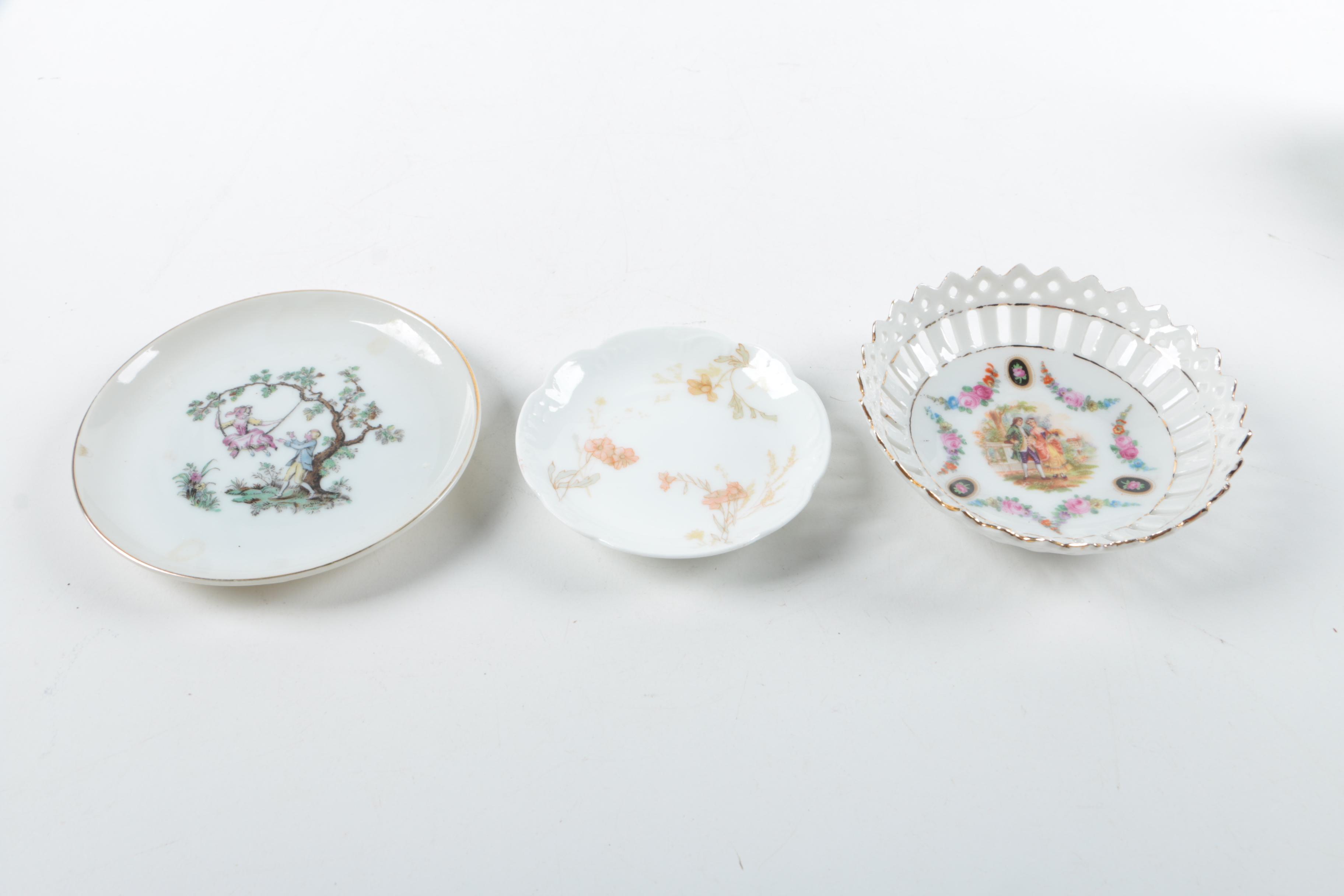 Royal Chelsea "Golden Rose" Saucers with Silver Plate Spoon and Other Tableware