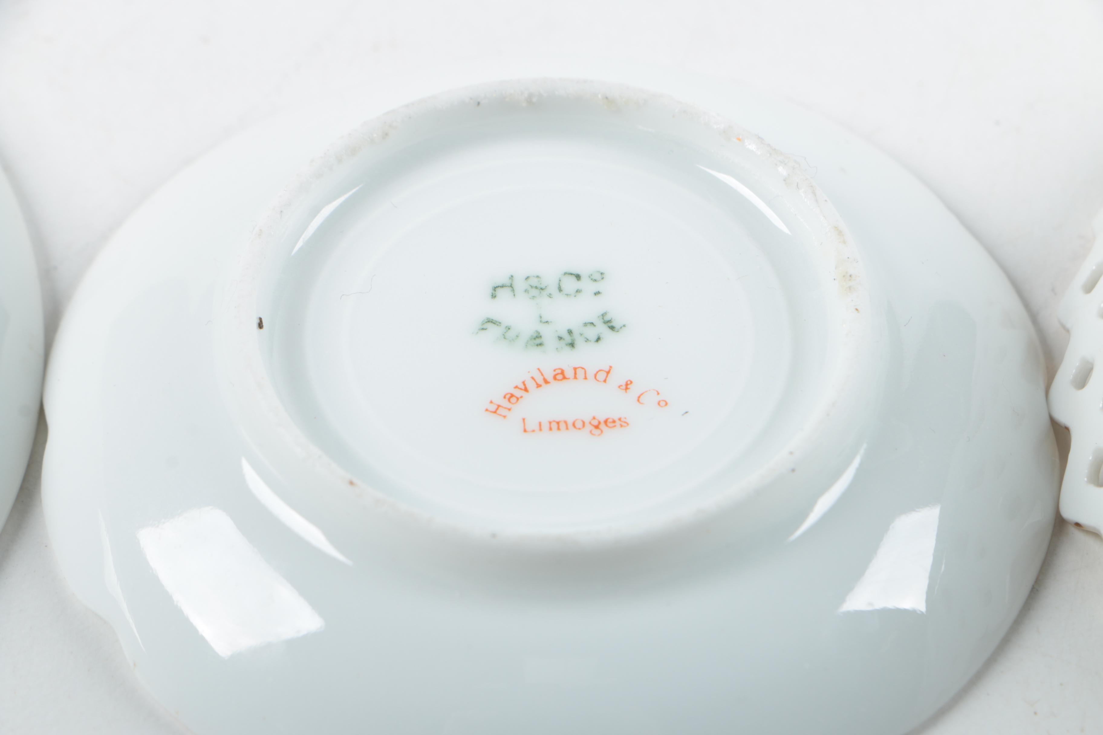 Royal Chelsea "Golden Rose" Saucers with Silver Plate Spoon and Other Tableware