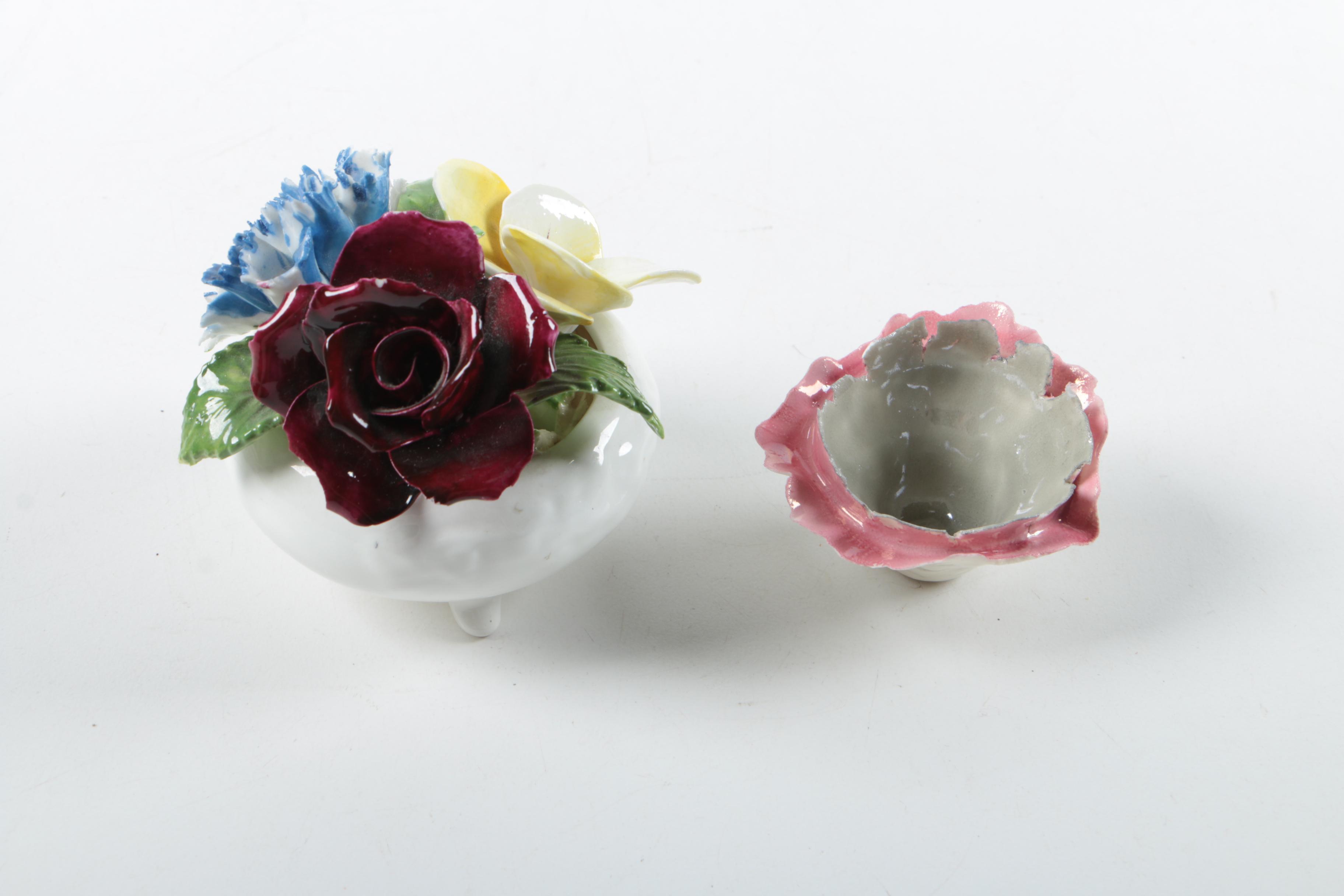 Royal Chelsea "Golden Rose" Saucers with Silver Plate Spoon and Other Tableware