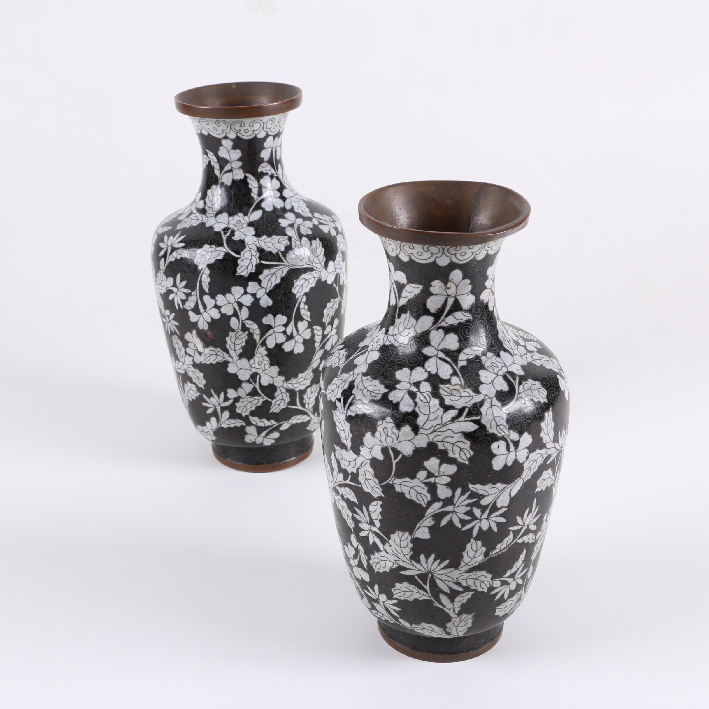 Chinese  Black and White Cloisonné Vases