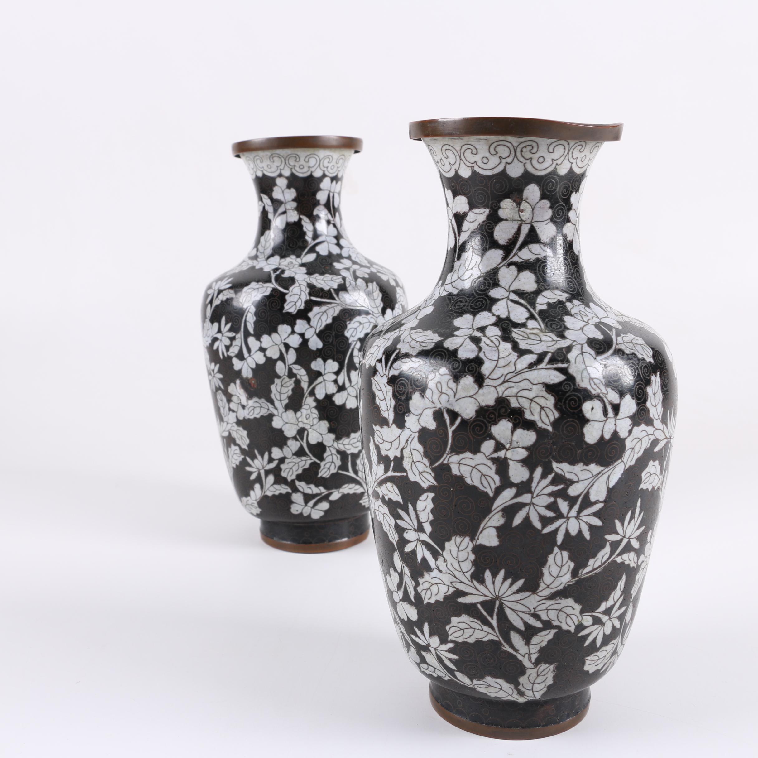 Chinese  Black and White Cloisonné Vases