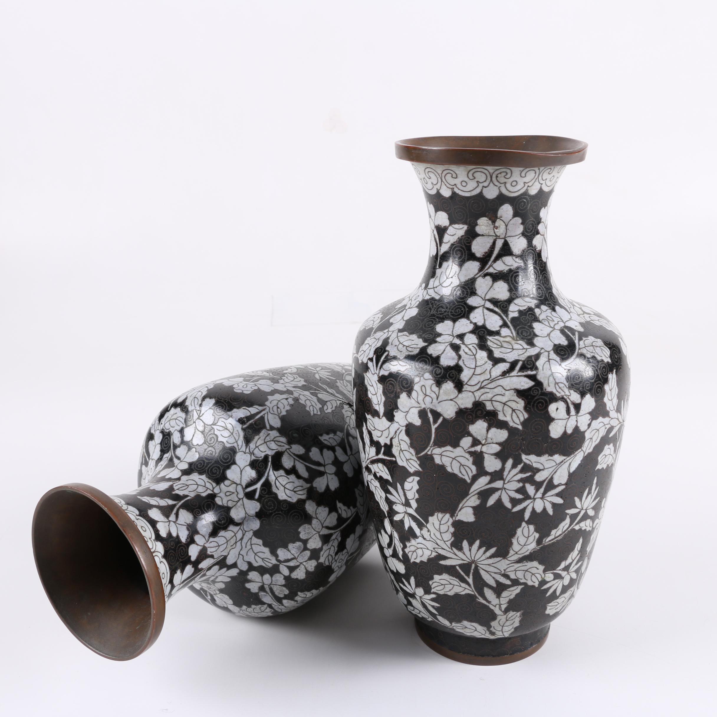 Chinese  Black and White Cloisonné Vases