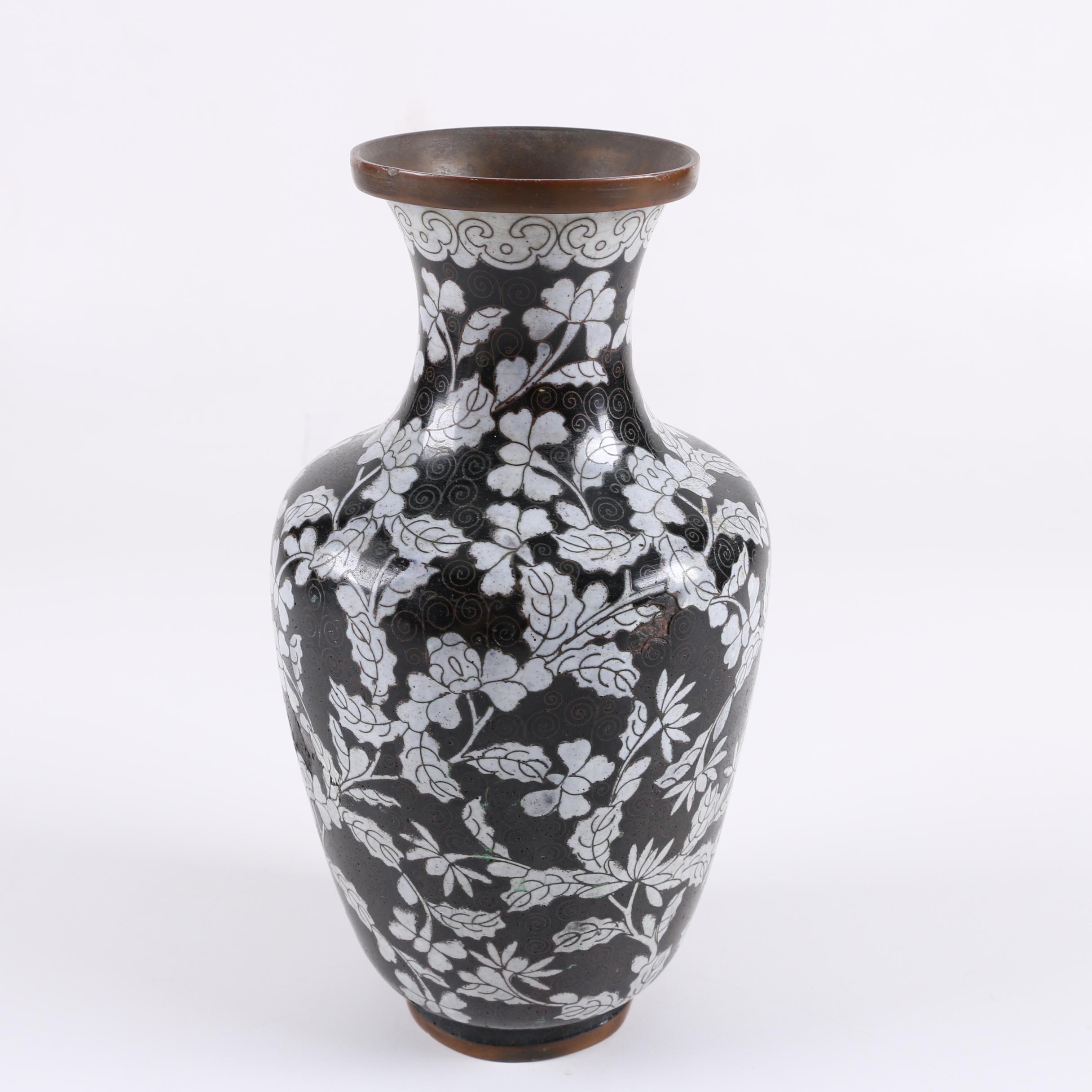 Chinese  Black and White Cloisonné Vases