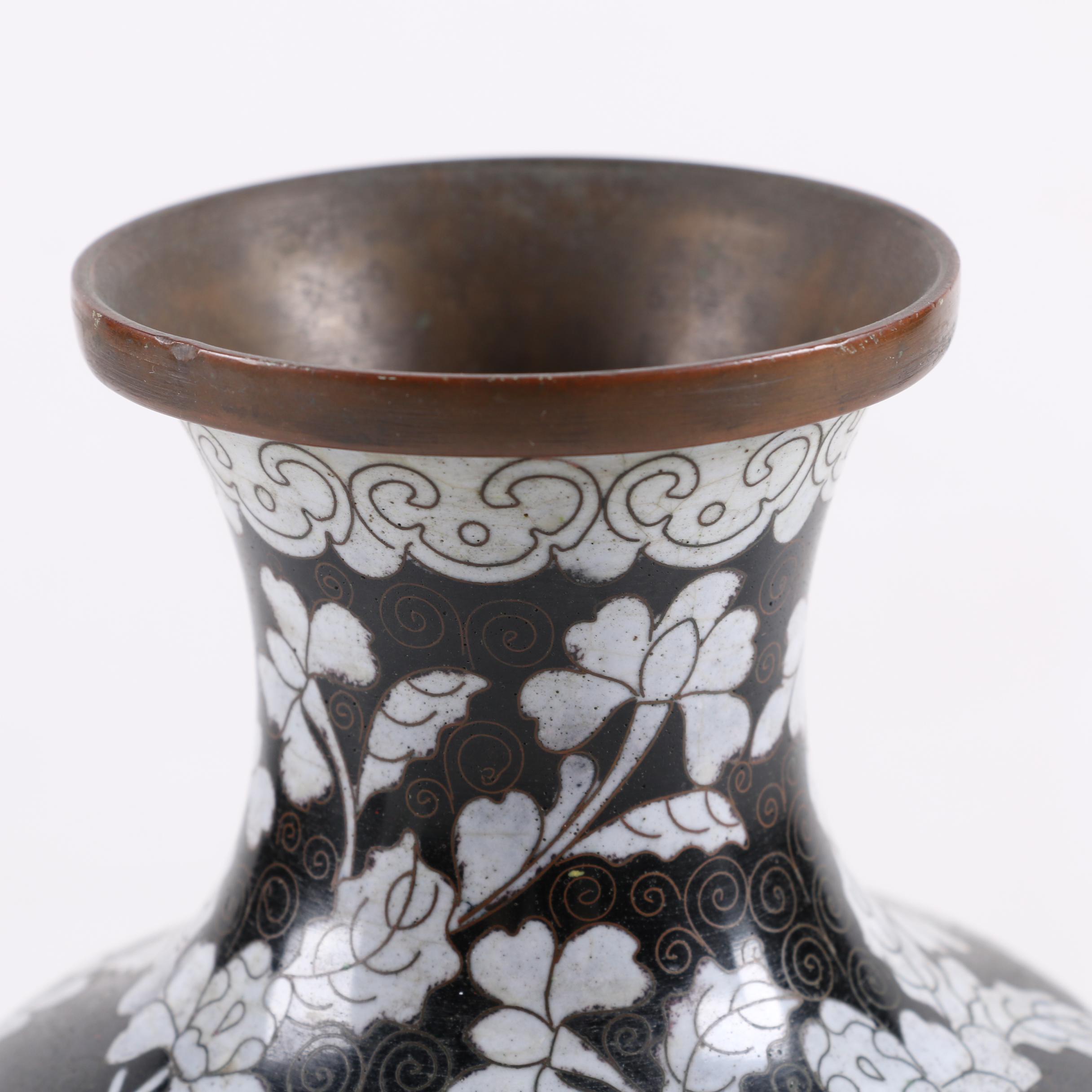 Chinese  Black and White Cloisonné Vases