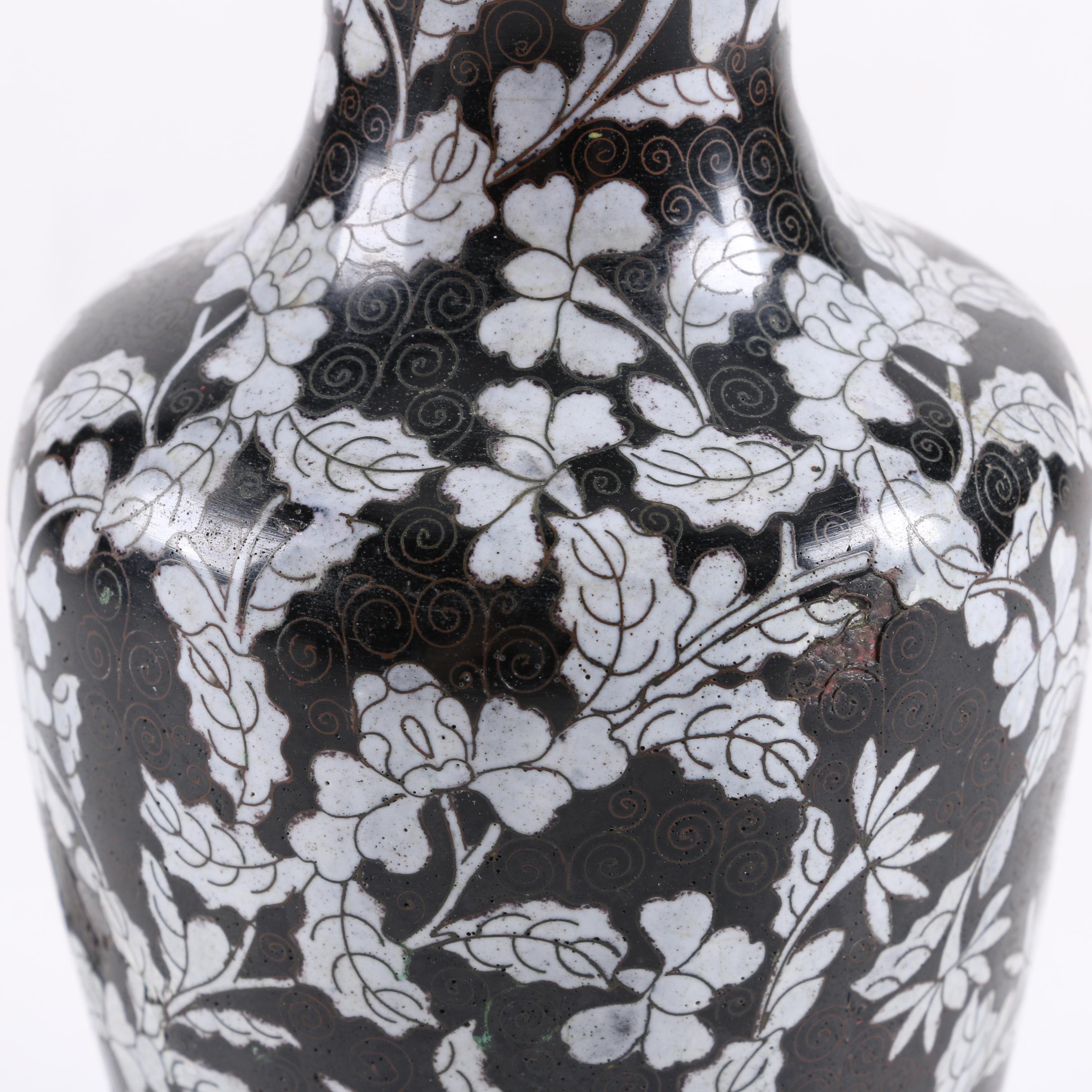 Chinese  Black and White Cloisonné Vases