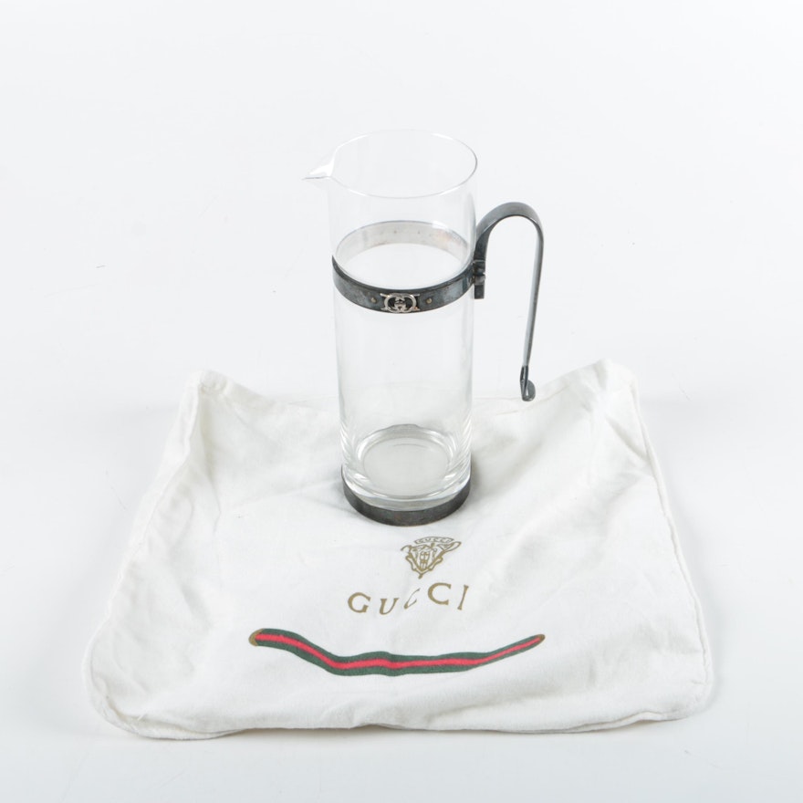 Italian Gucci Glass and Silver Plate Carafe