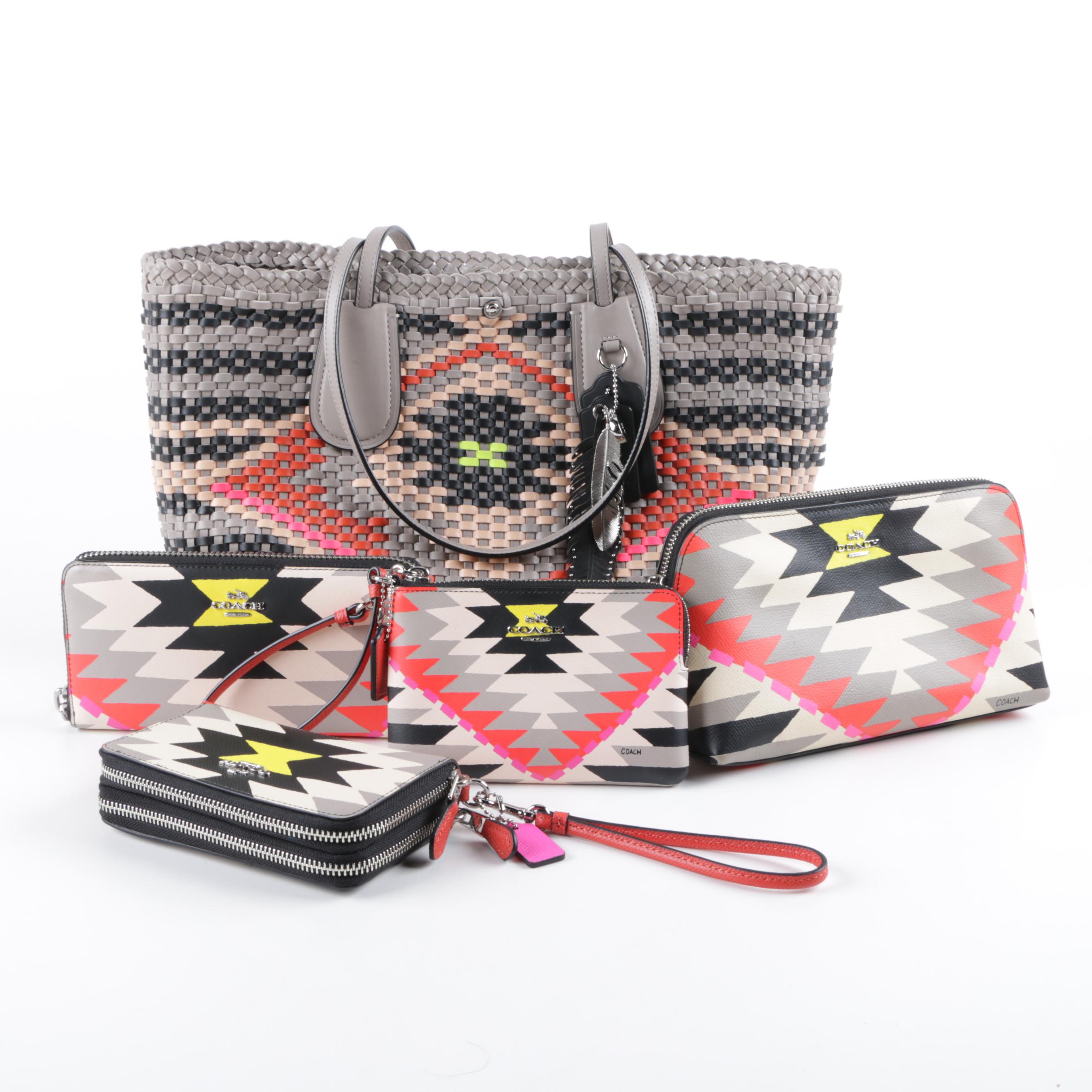 Coach Woven Leather Taxi Tote Handbag and Matching Wallet and Pouches