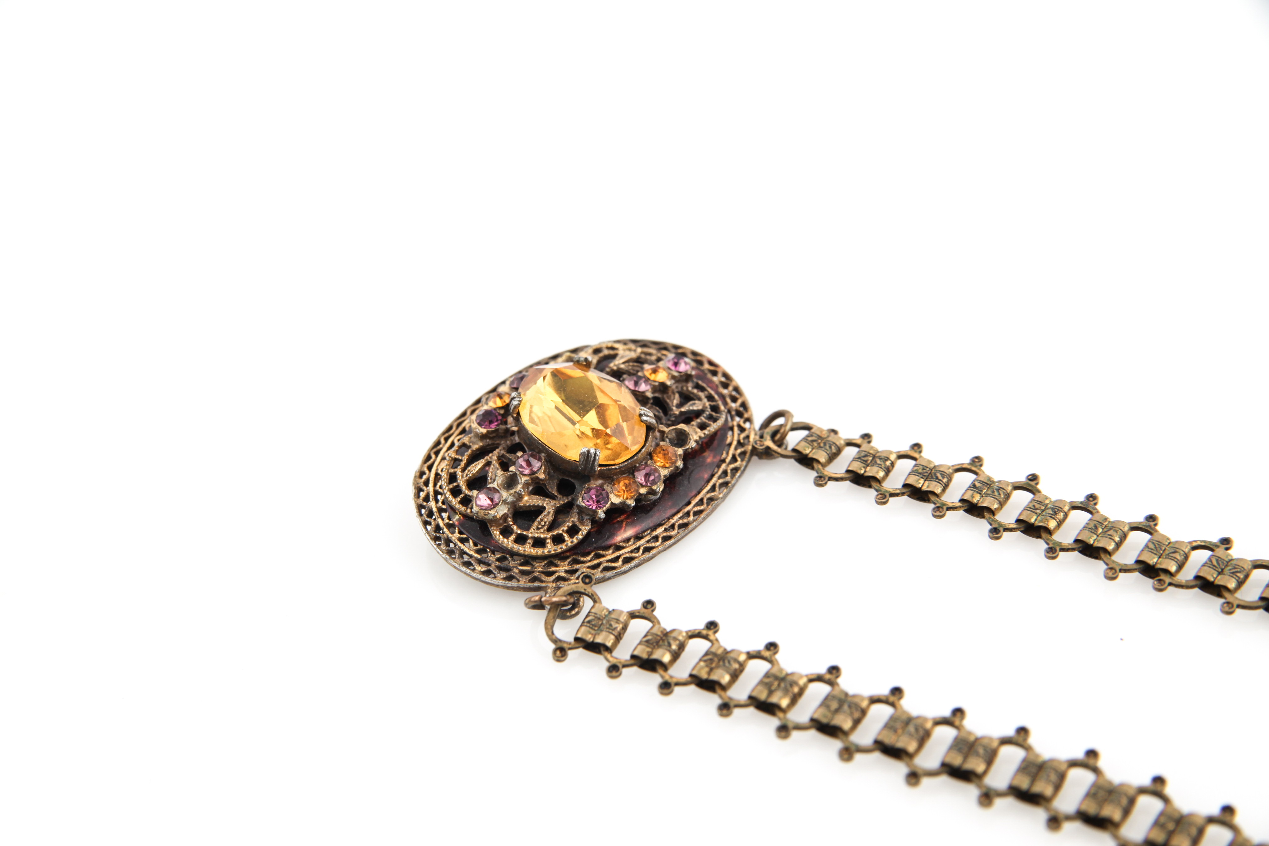 Vintage Rhinestone Converter Brooch Fancy Link Necklace