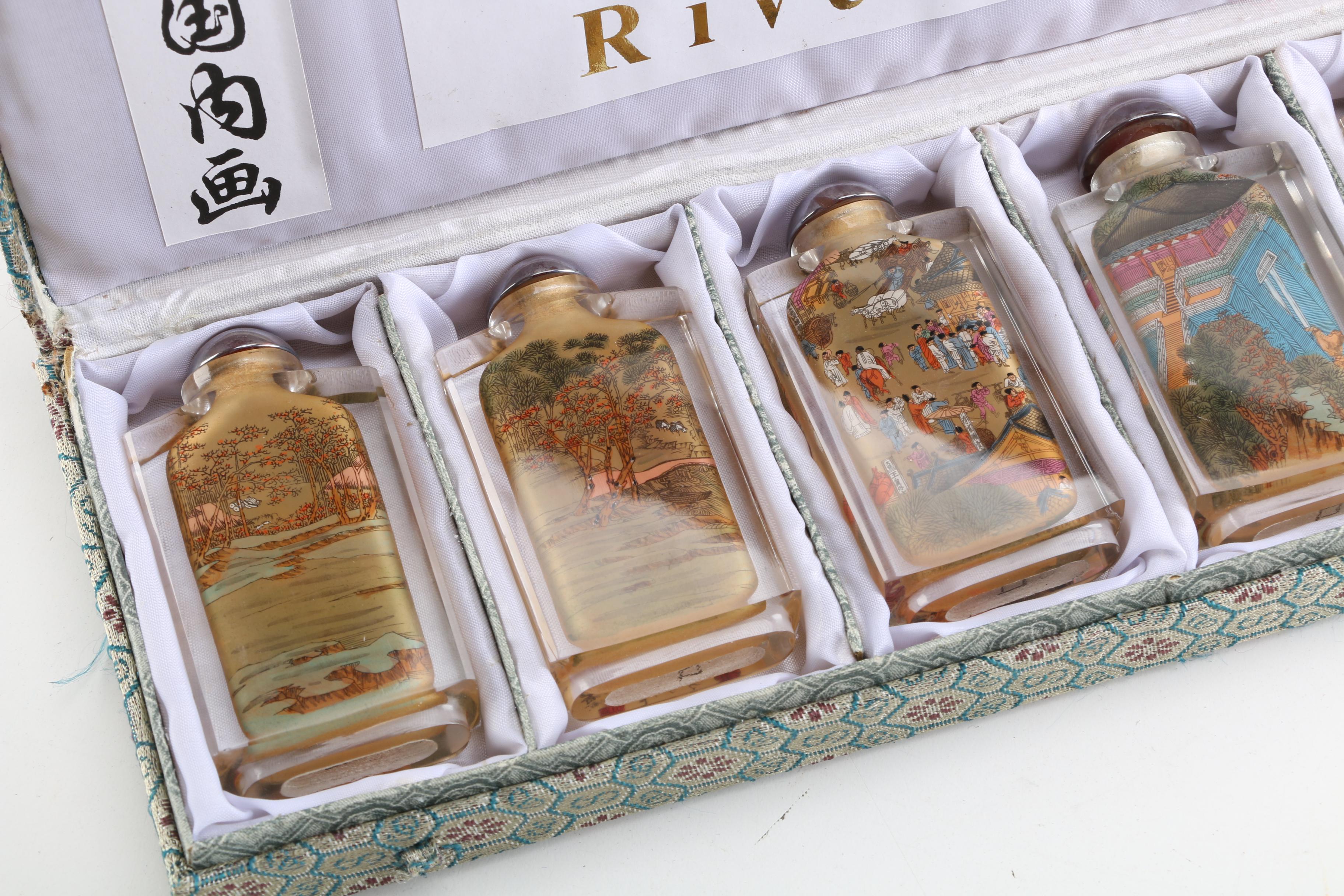 Series of Chinese Reverse Painted "Riverscene" Glass Snuff Bottles