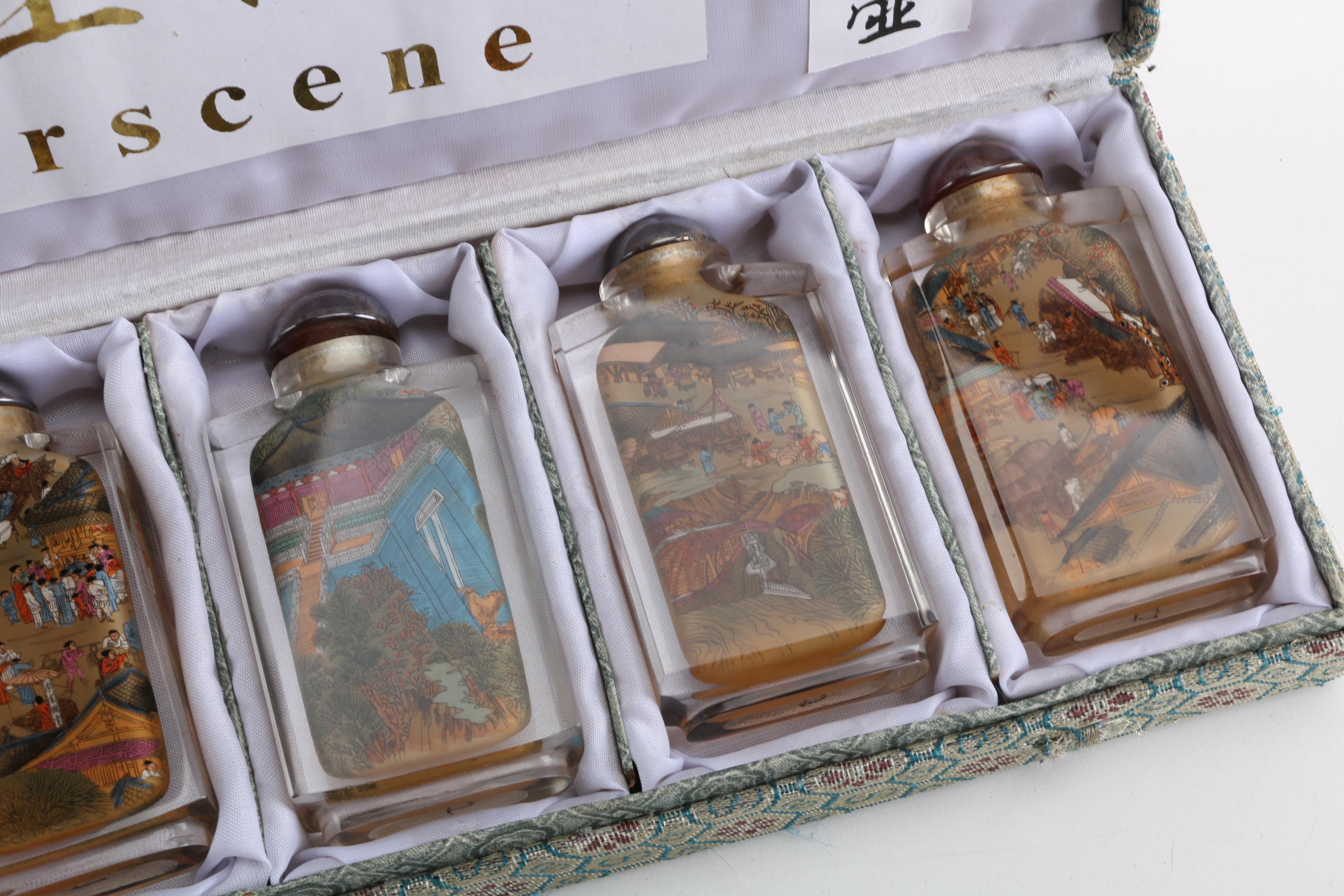 Series of Chinese Reverse Painted "Riverscene" Glass Snuff Bottles