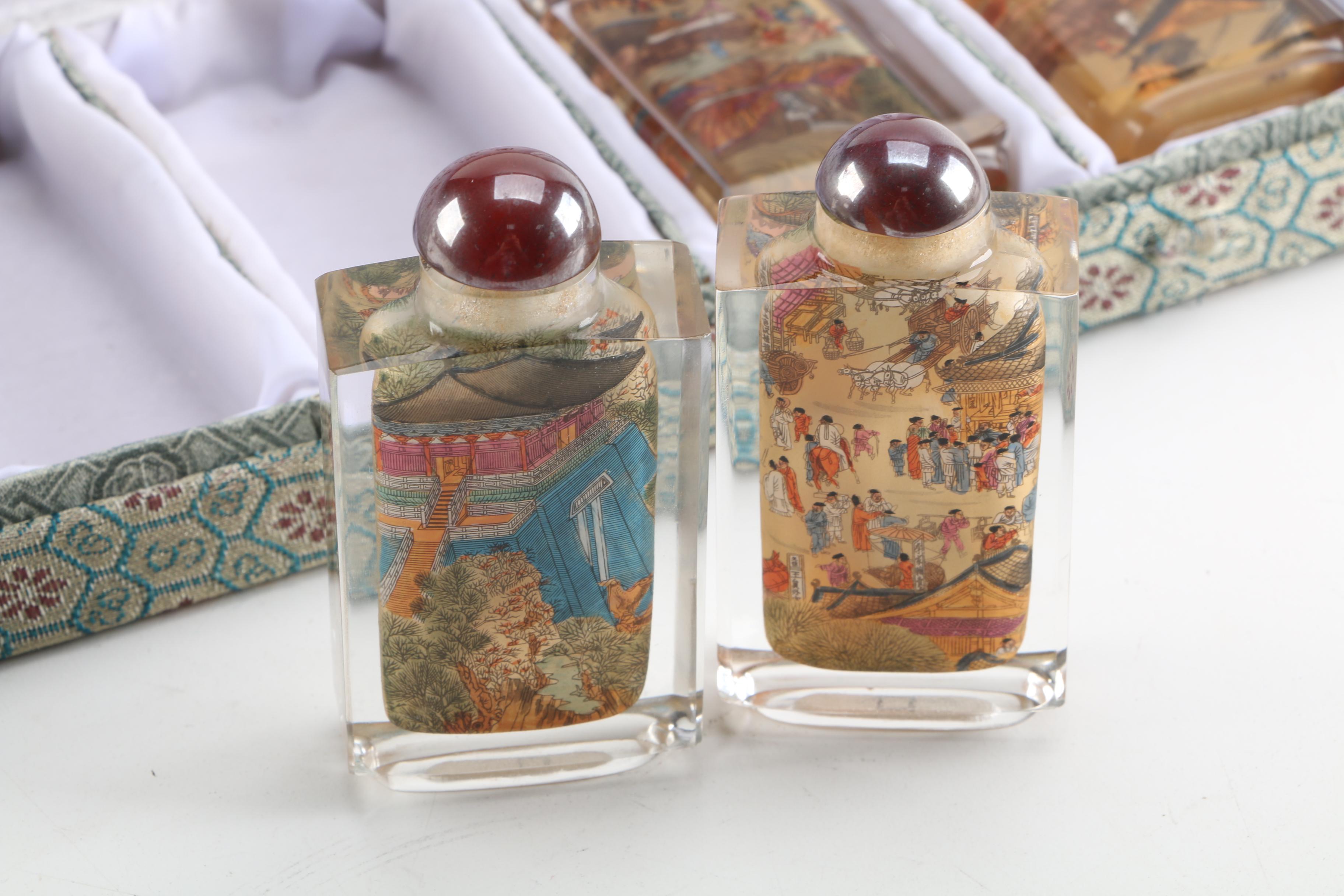Series of Chinese Reverse Painted "Riverscene" Glass Snuff Bottles