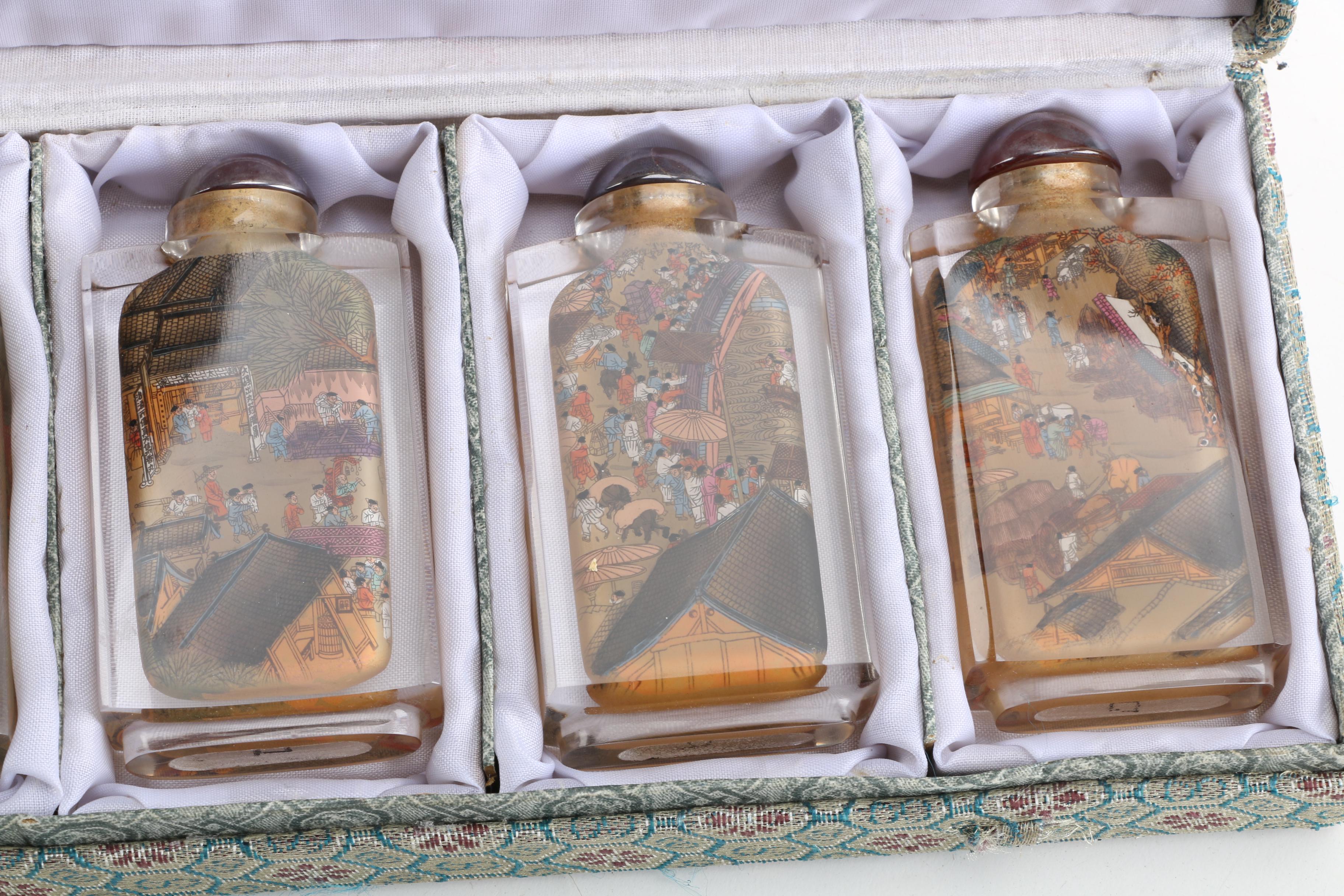 Series of Chinese Reverse Painted "Riverscene" Glass Snuff Bottles