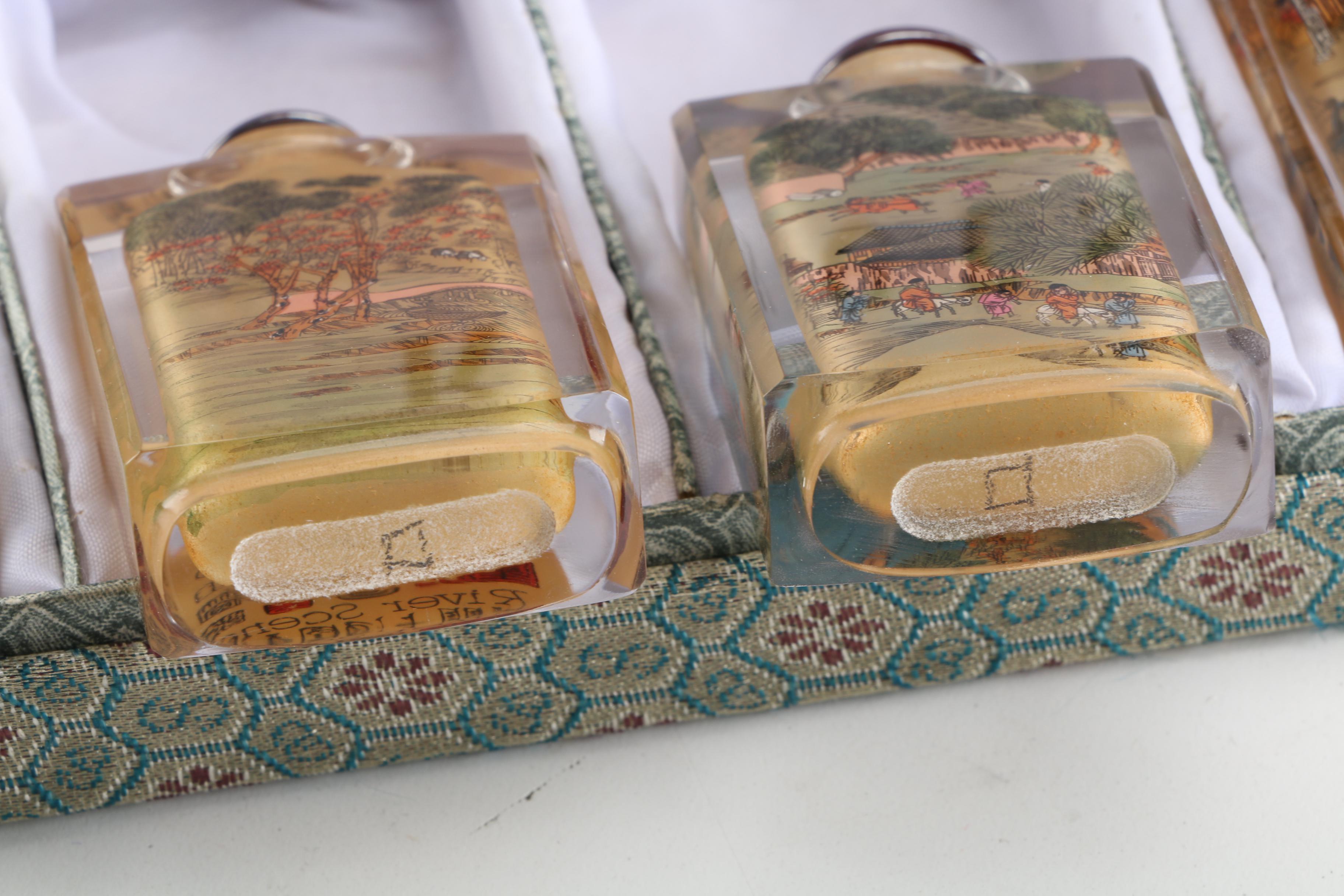 Series of Chinese Reverse Painted "Riverscene" Glass Snuff Bottles