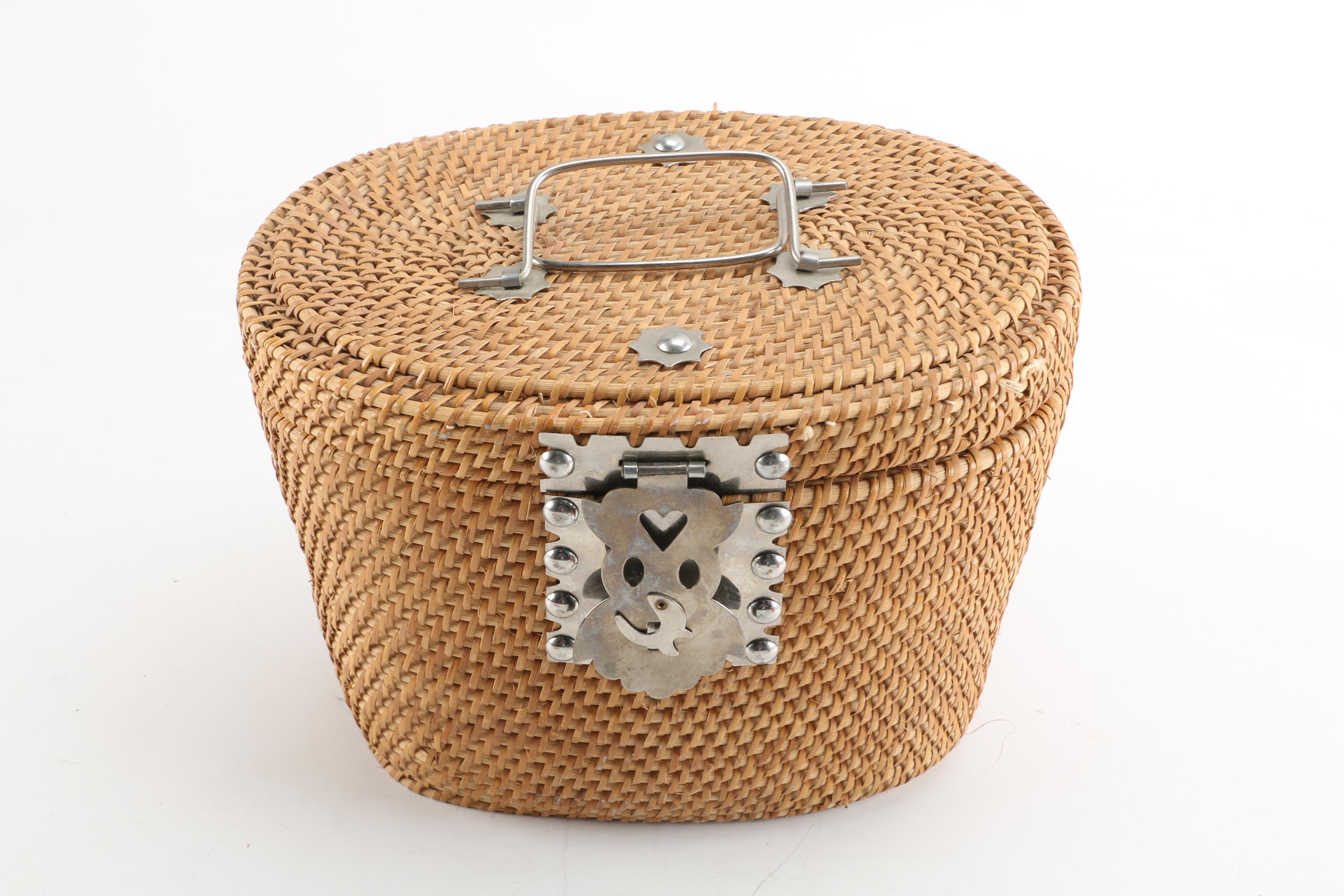 Ceramic Tea Set in Wicker Basket