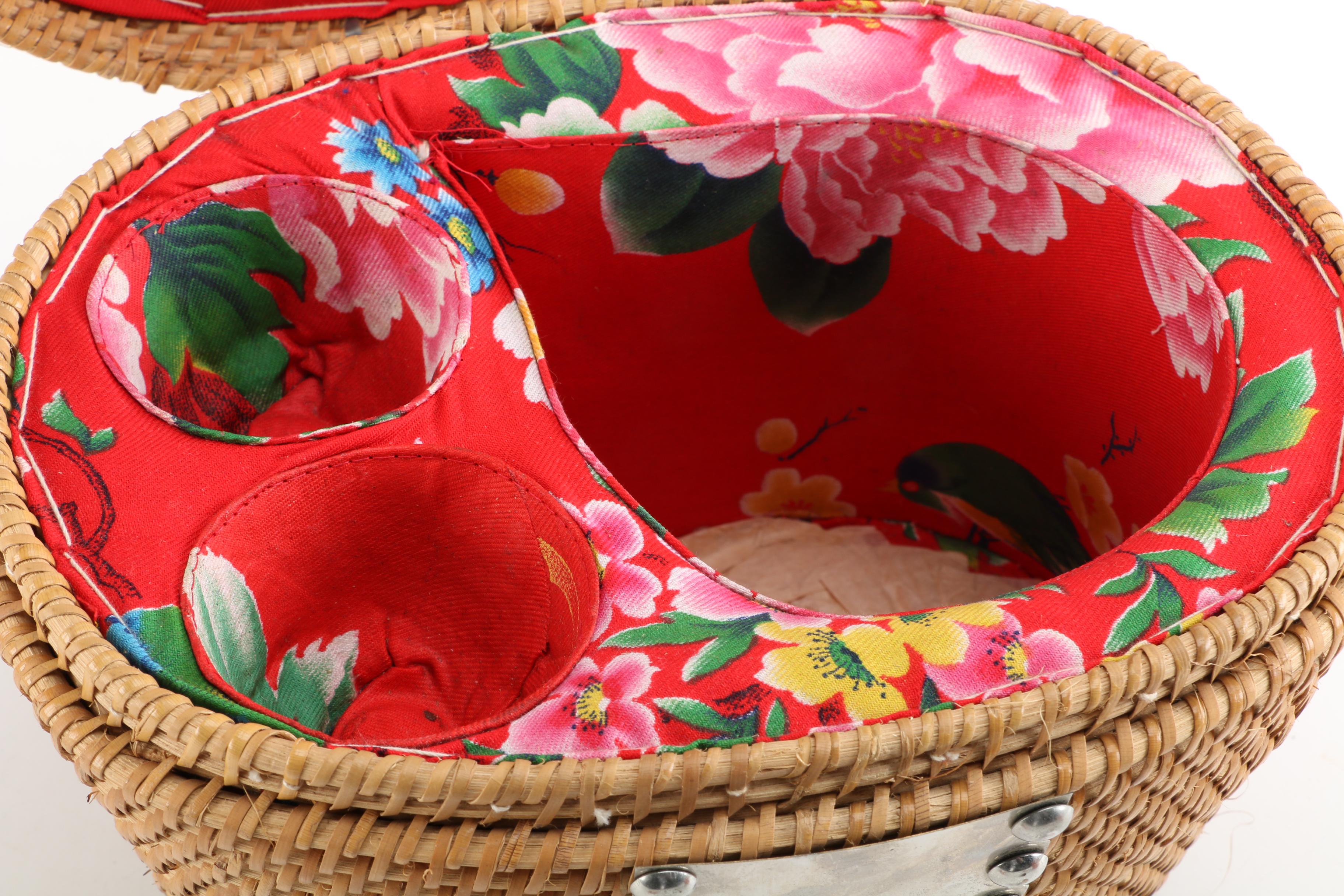 Ceramic Tea Set in Wicker Basket